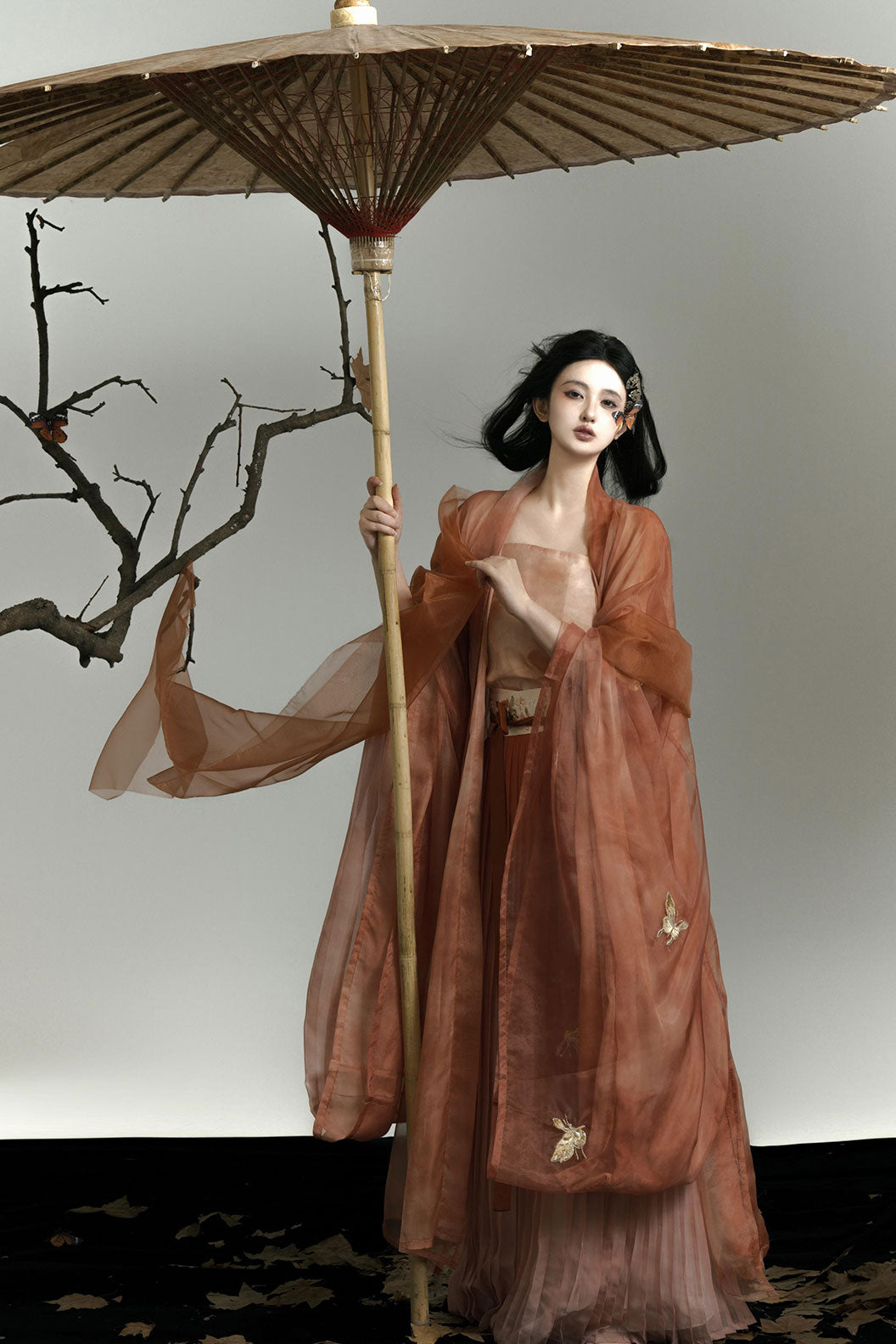 Song Dynasty Brown Hanfu Dress with One-Piece Waist-length Skirt and Long Shirt - kudie 枯蝶