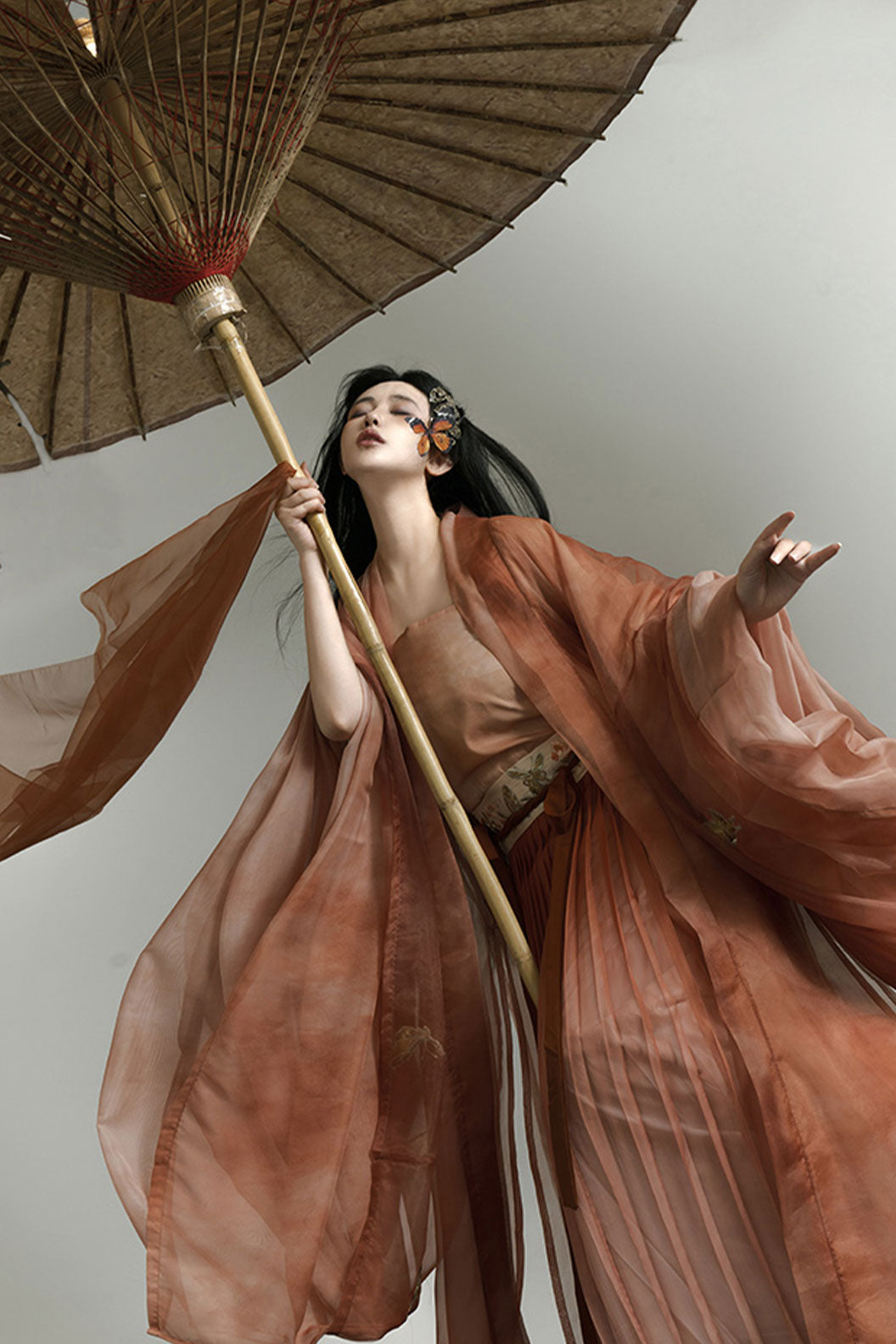 Song Dynasty Brown Hanfu Dress with One-Piece Waist-length Skirt and Long Shirt - kudie 枯蝶