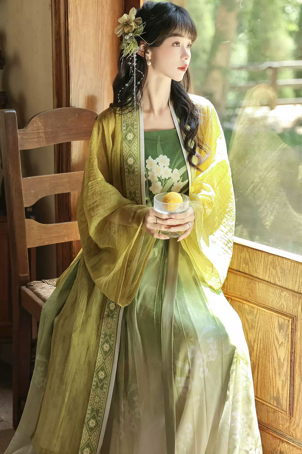 Song Dynasty Clothing Tencel Beizi 3-piece Set Green Hanfu Dress - shuixian 水仙