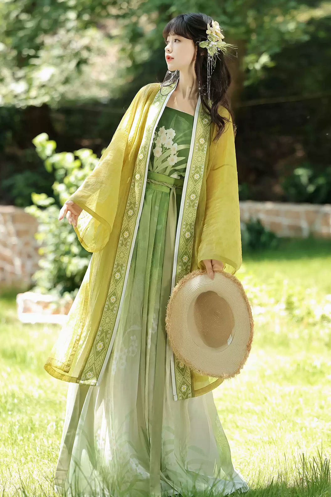 Song Dynasty Clothing Tencel Beizi 3-piece Set Green Hanfu Dress - shuixian 水仙