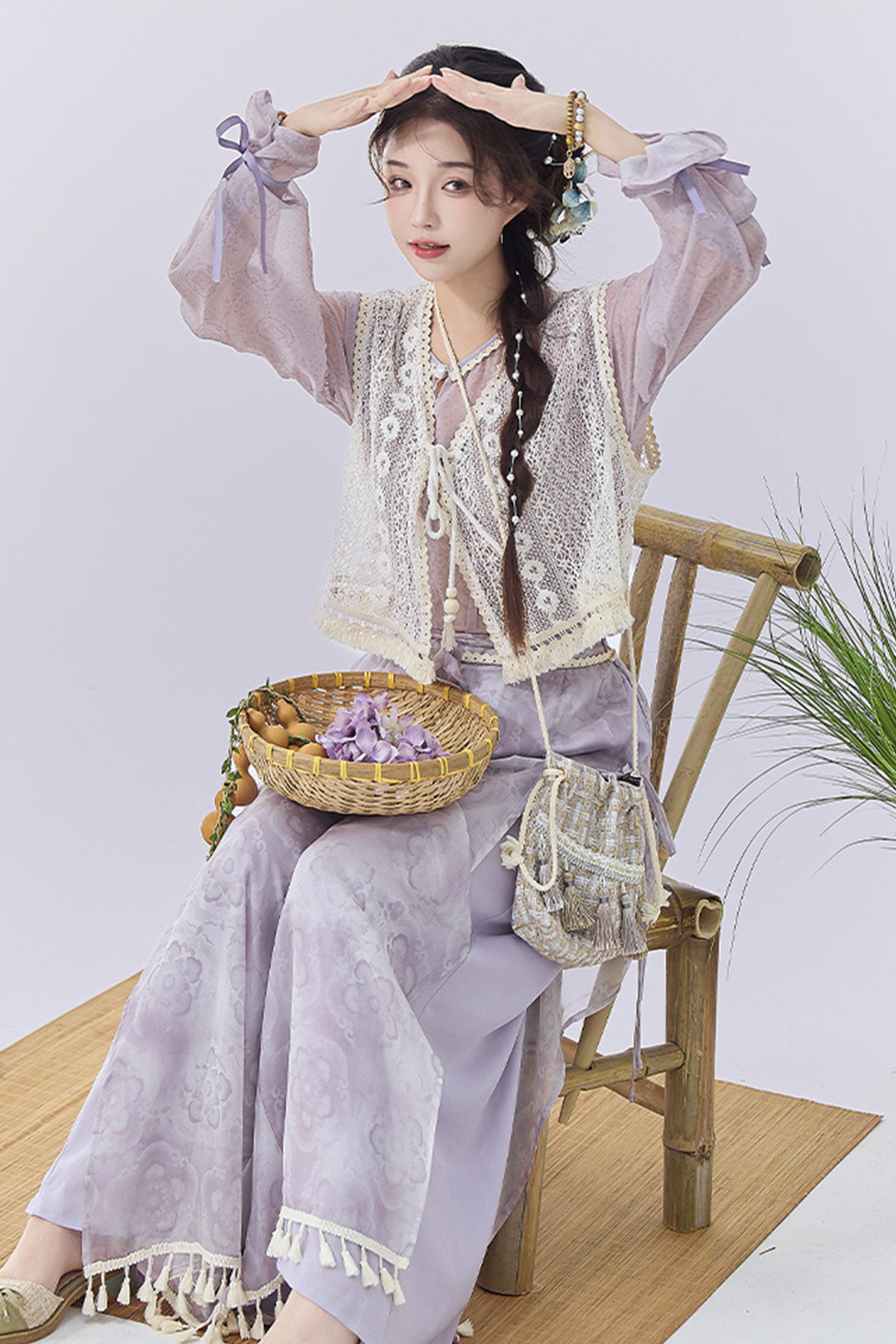 Modern Hanfu  Clothing Vest Wide Leg Pants Purple Hanfu Dress - qingyunjin 晴云锦
