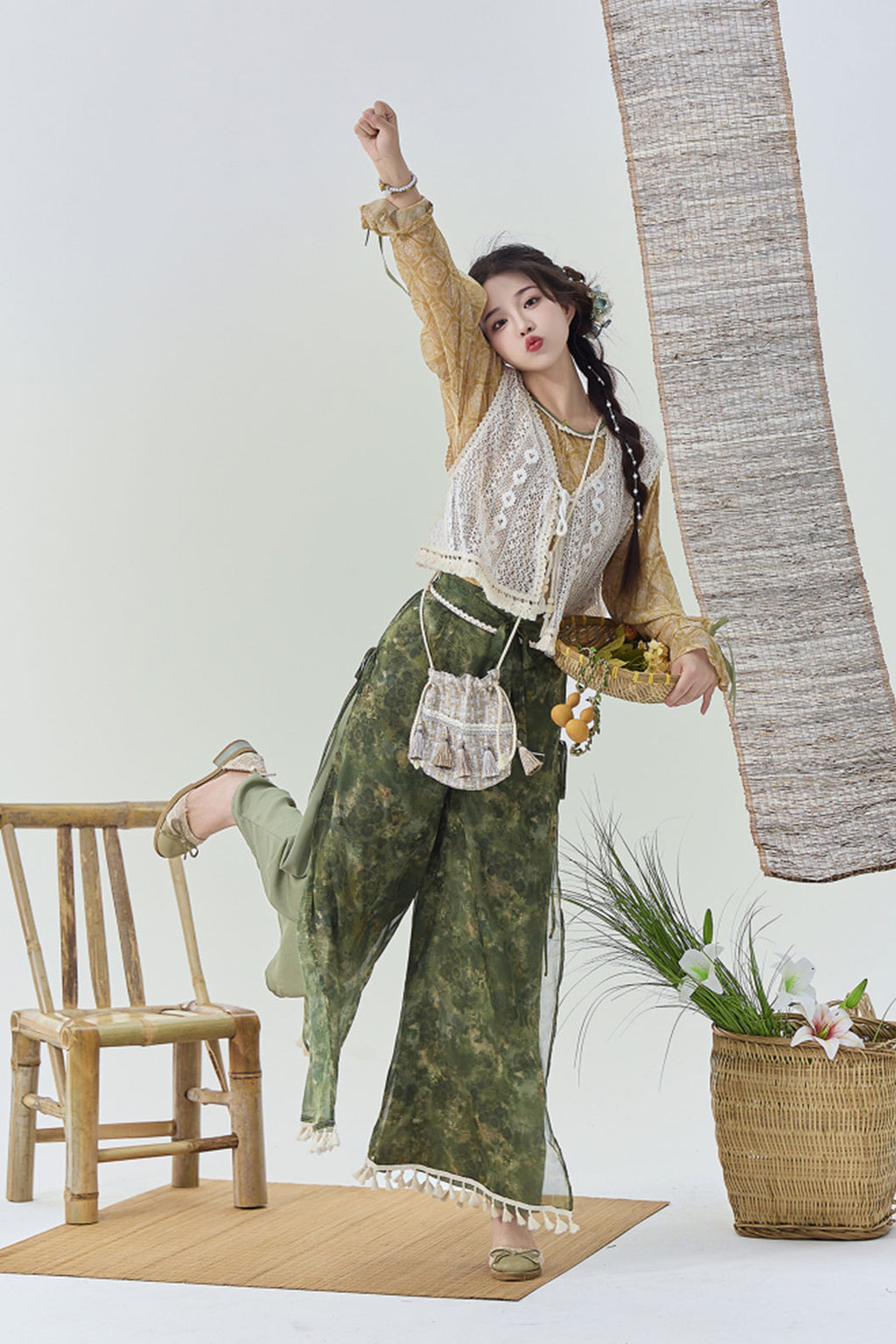 Modern Hanfu  Clothing Vest Wide Leg Pants Purple Hanfu Dress - qingyunjin 晴云锦