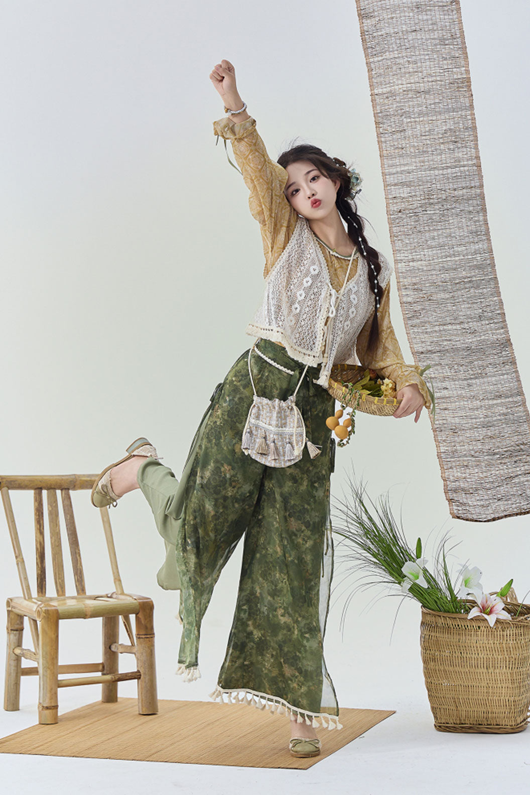 Modern Hanfu  Clothing Vest Wide Leg Pants Purple Hanfu Dress - qingyunjin 晴云锦