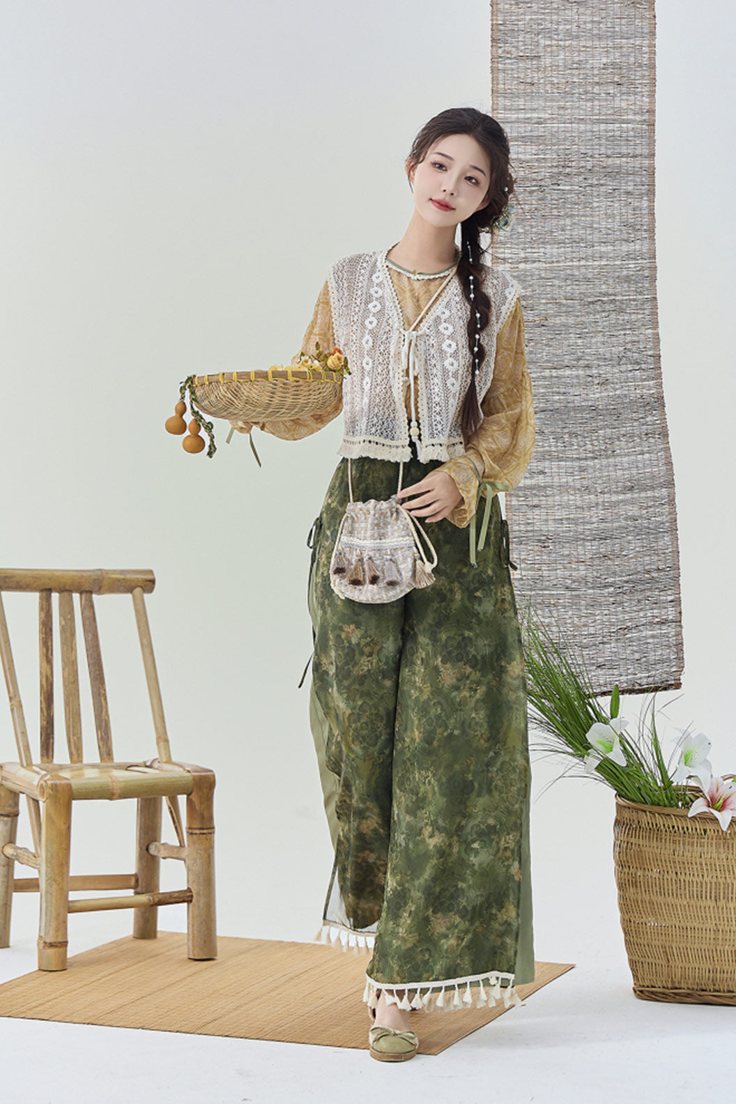 Modern Hanfu  Clothing Vest Wide Leg Pants Purple Hanfu Dress - qingyunjin 晴云锦