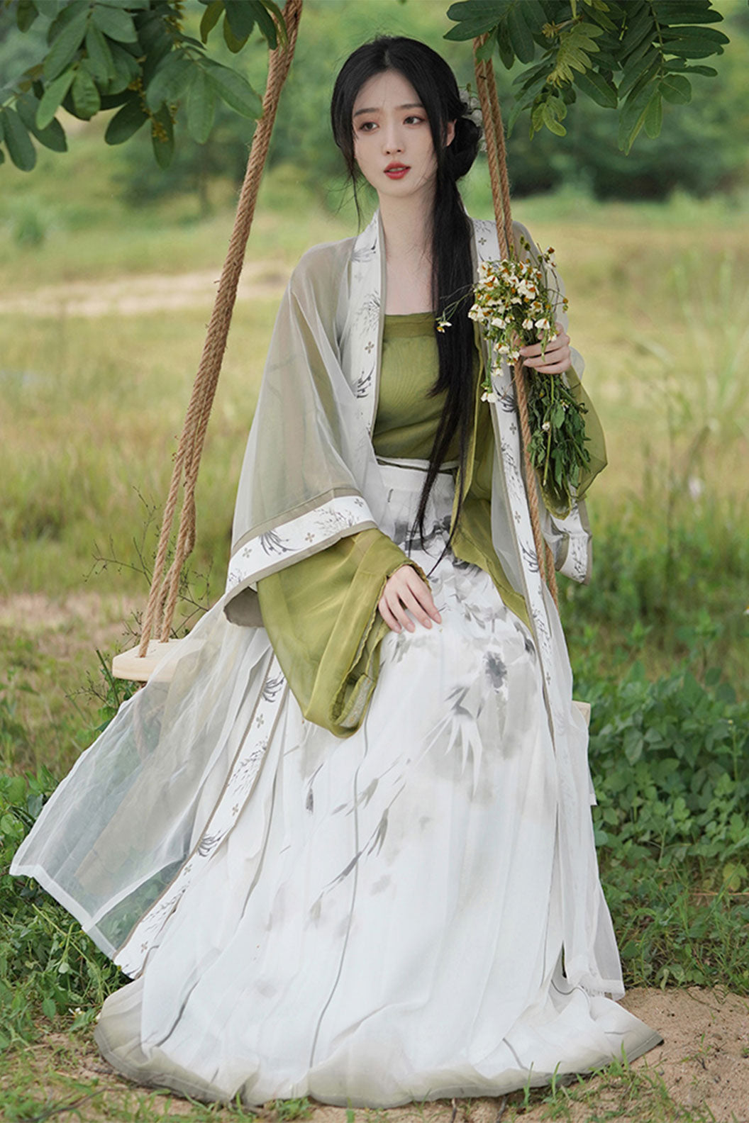 Song Dynasty Green Hanfu Dress Qi Yao Ruqun Skirt for Spring and Autumn - shuye 疏野