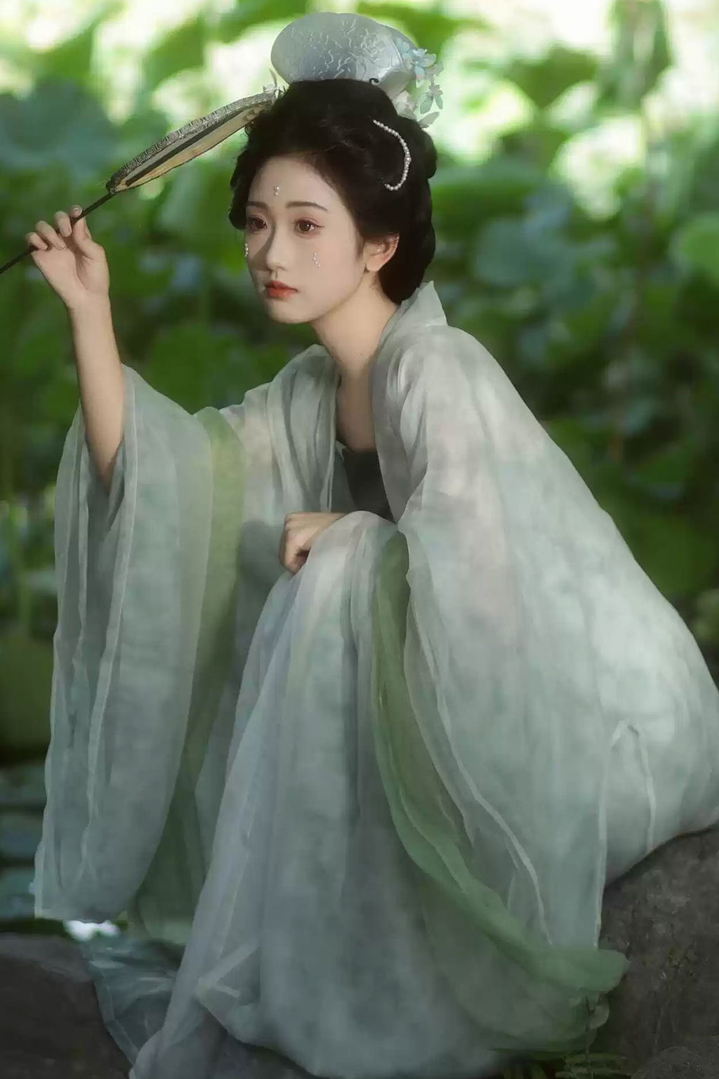 Song Dynasty Green Hanfu Dress with Wide Sleeve Shirt - liuyan 柳烟