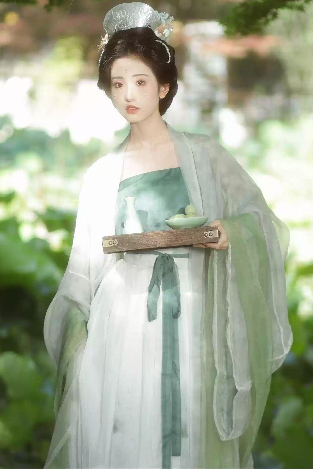 Song Dynasty Green Hanfu Dress with Wide Sleeve Shirt - liuyan 柳烟