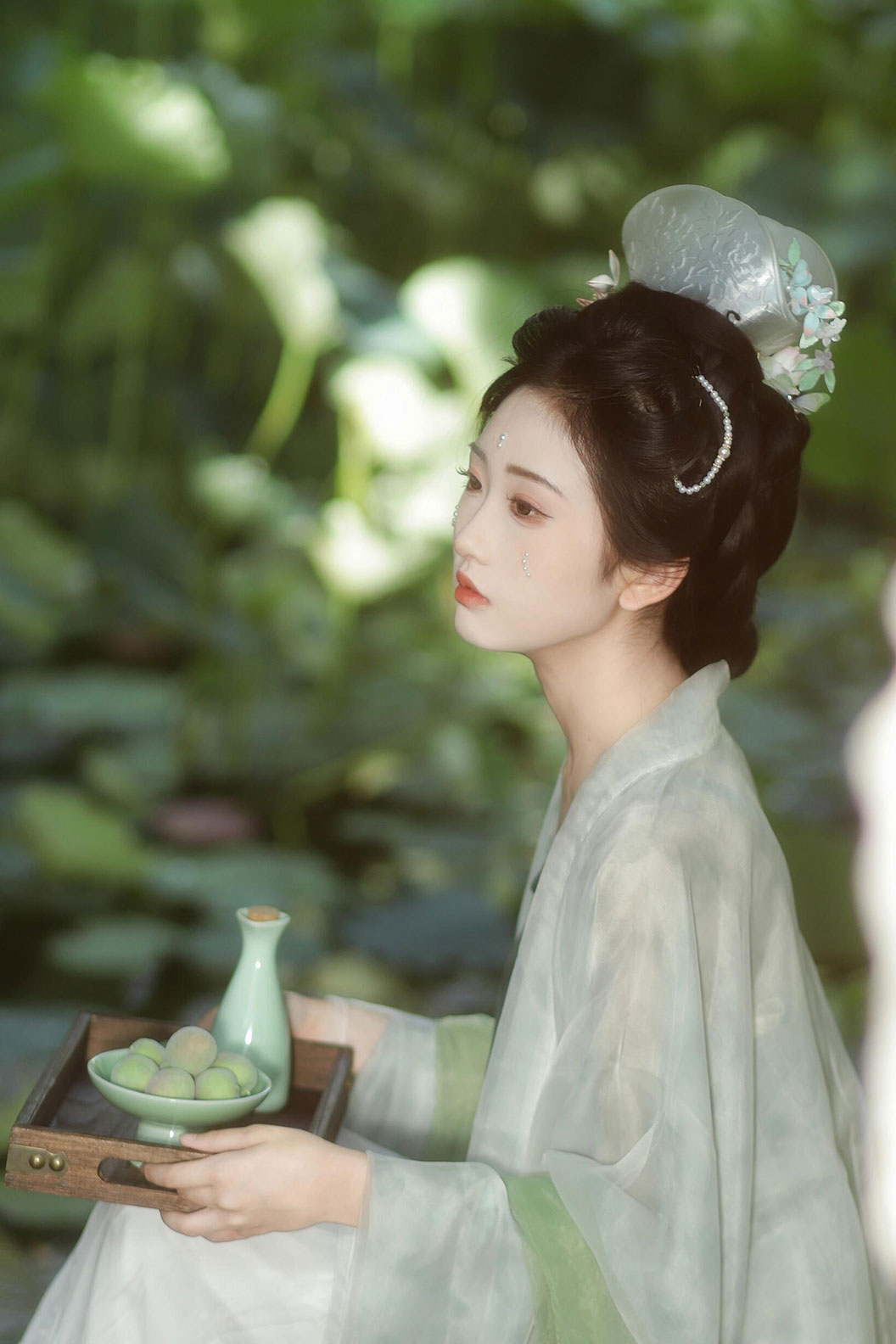 Song Dynasty Green Hanfu Dress with Wide Sleeve Shirt - liuyan 柳烟
