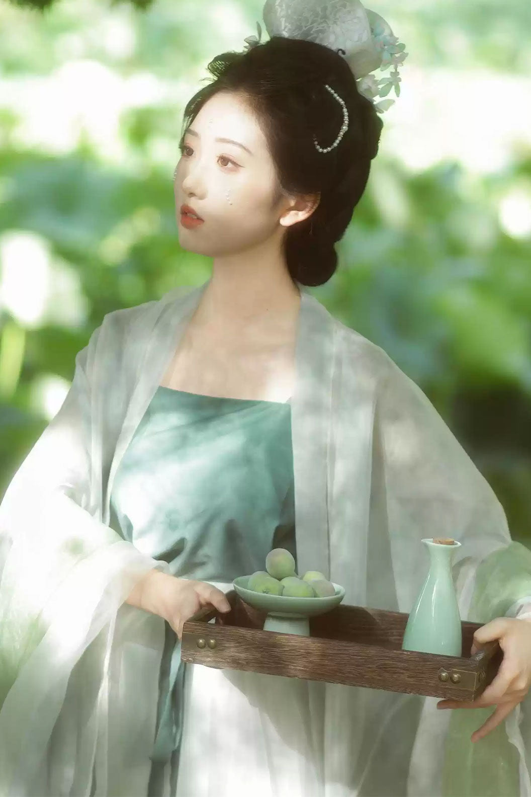 Song Dynasty Green Hanfu Dress with Wide Sleeve Shirt - liuyan 柳烟