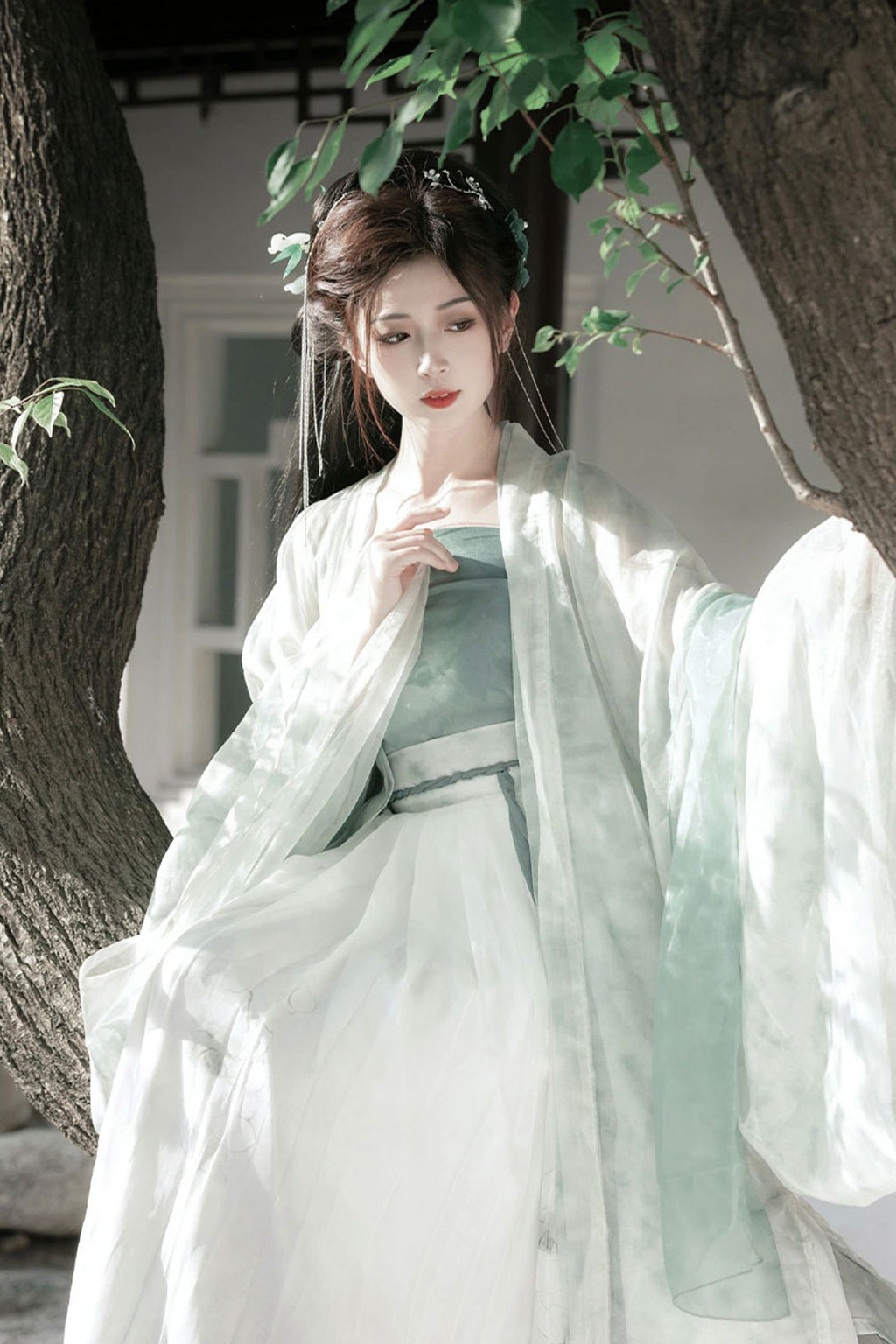 Song Dynasty Green Hanfu Dress with Chinese Style and One-Piece Skirt - liumeng 柳梦