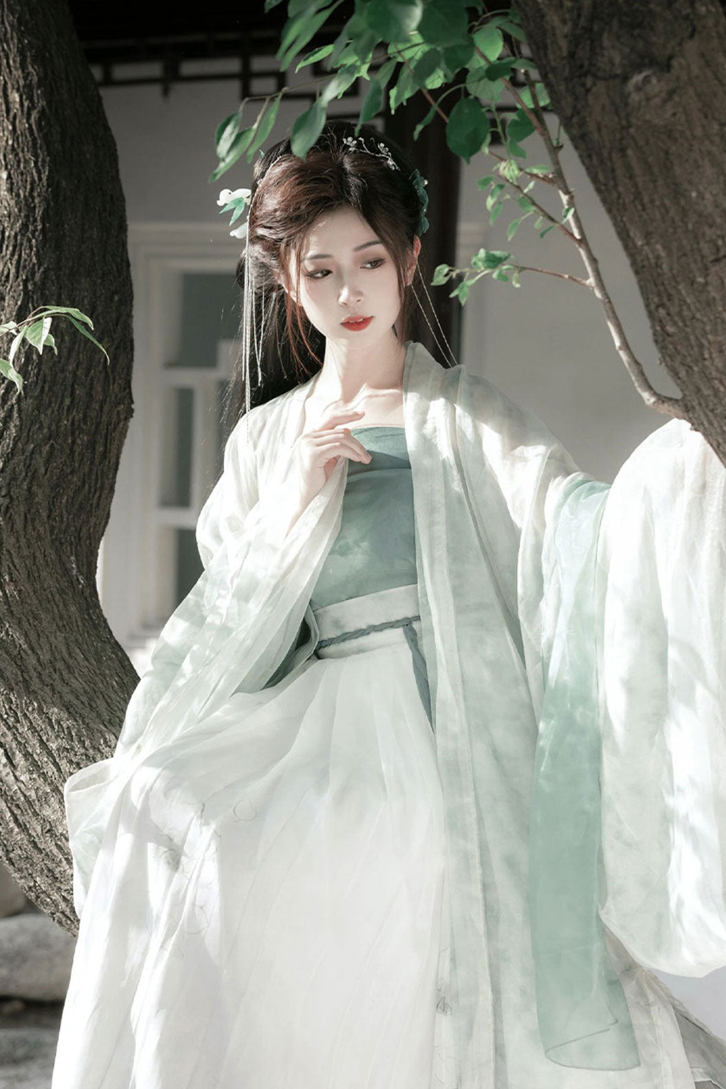 Song Dynasty Green Hanfu Dress with Chinese Style and One-Piece Skirt - liumeng 柳梦