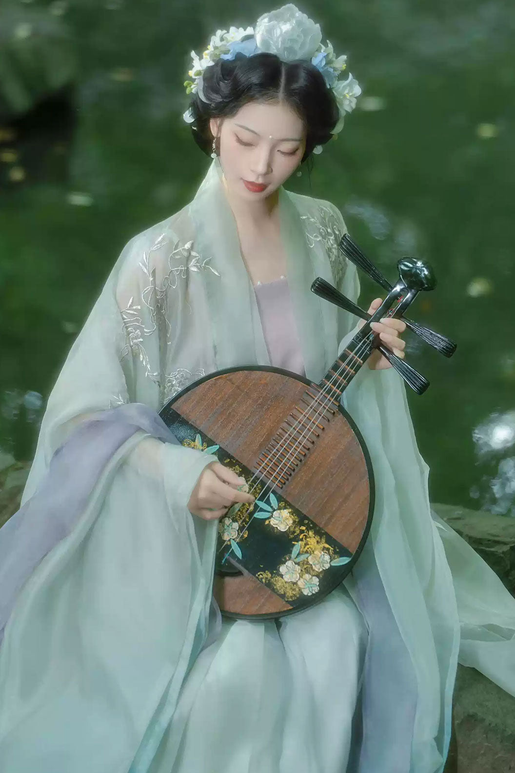 Song dynasty hanfu Green hanfu dress Embroidered Wide Sleeve Shirt - daise 黛色