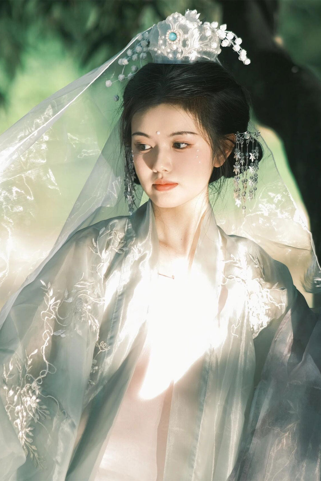 Song dynasty hanfu Green hanfu dress Embroidered Wide Sleeve Shirt - daise 黛色