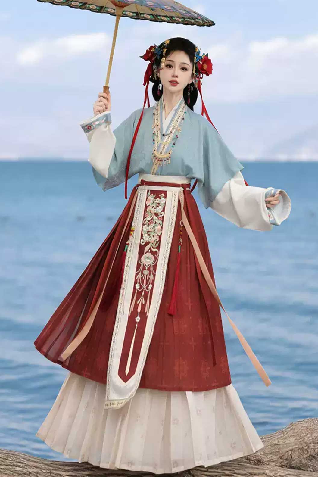 Song dynasty hanfu high waisted pleated skirt with bixi- chuanxiao 春晓