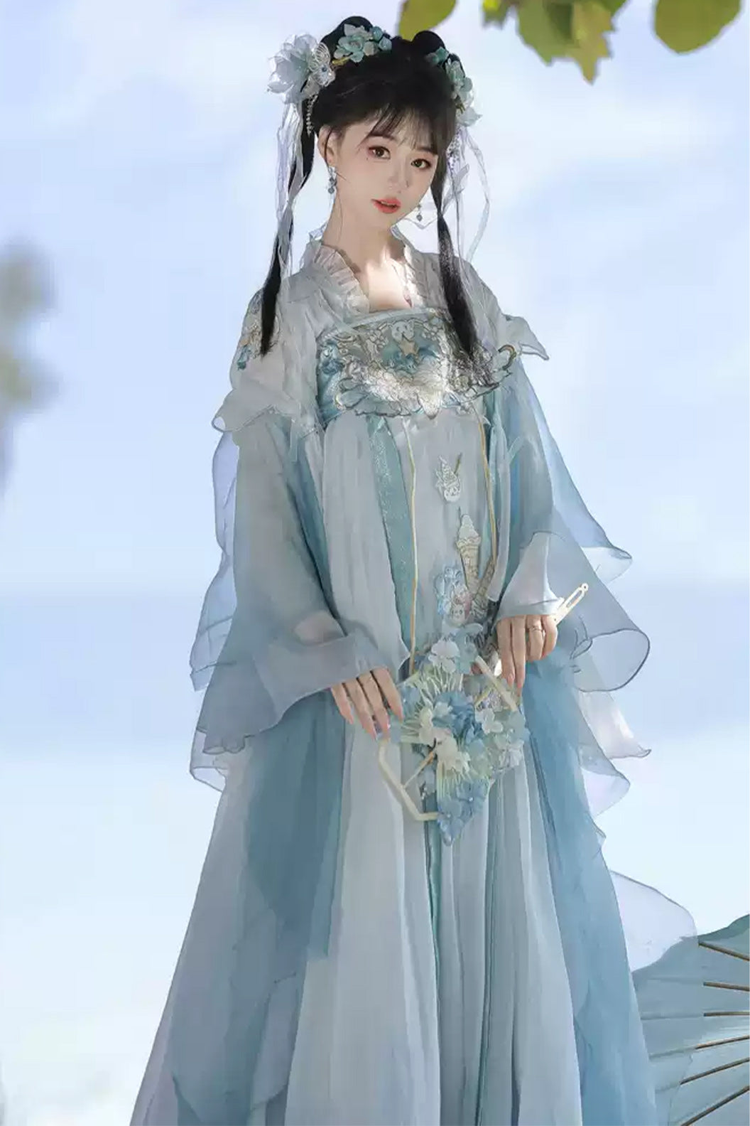 Song Dynasty High Collar Ruqun Chinese Style Blue Hanfu Dress - xiaritianxin 夏日甜心