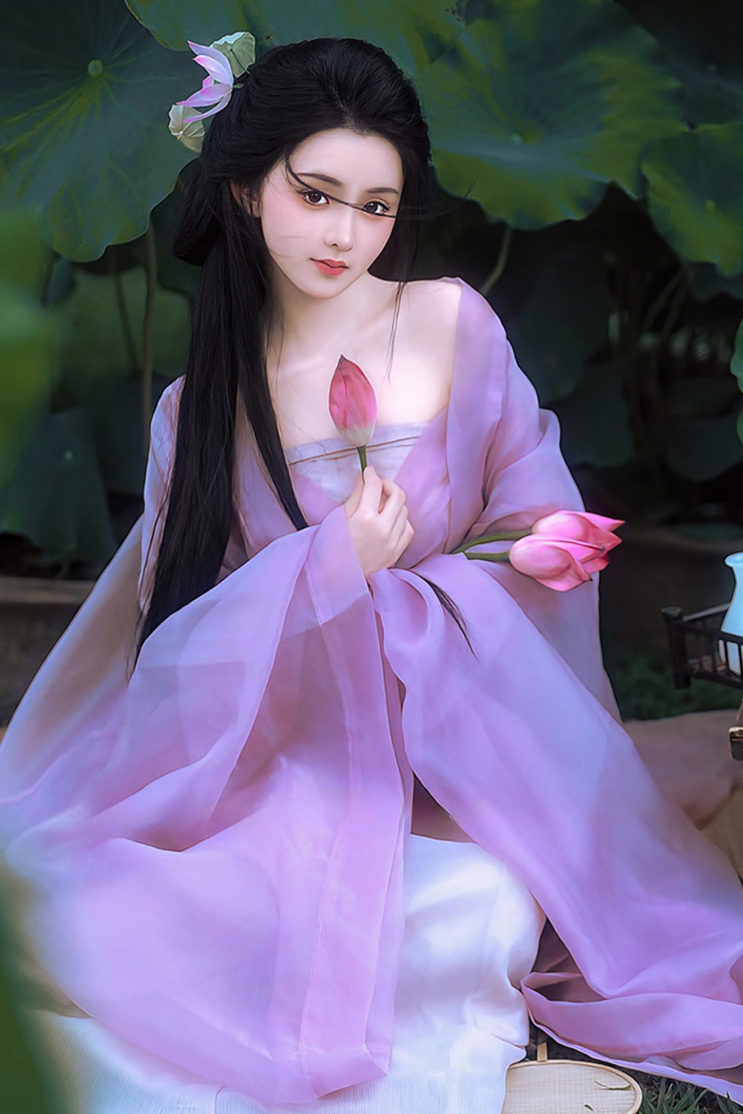 Song Dynasty New Chinese Style Daily Wear Purple Hanfu Dress - zihe 紫荷