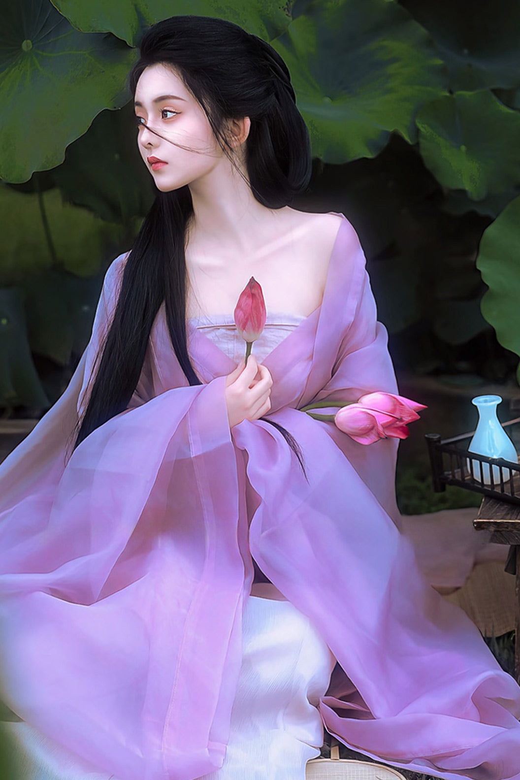 Song Dynasty New Chinese Style Daily Wear Purple Hanfu Dress - zihe 紫荷