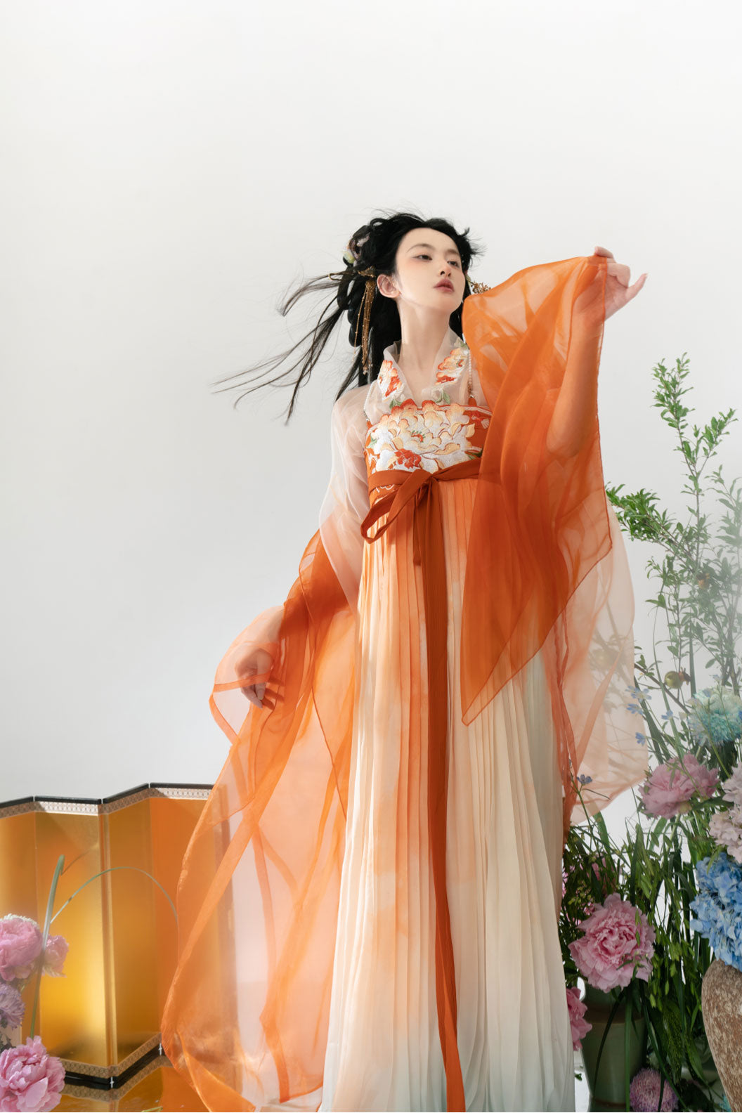 Song Dynasty Orange Hanfu Dress with One-Piece Kouzi Skirt and Wide-Sleeved Ruqun - juxiang 橘香