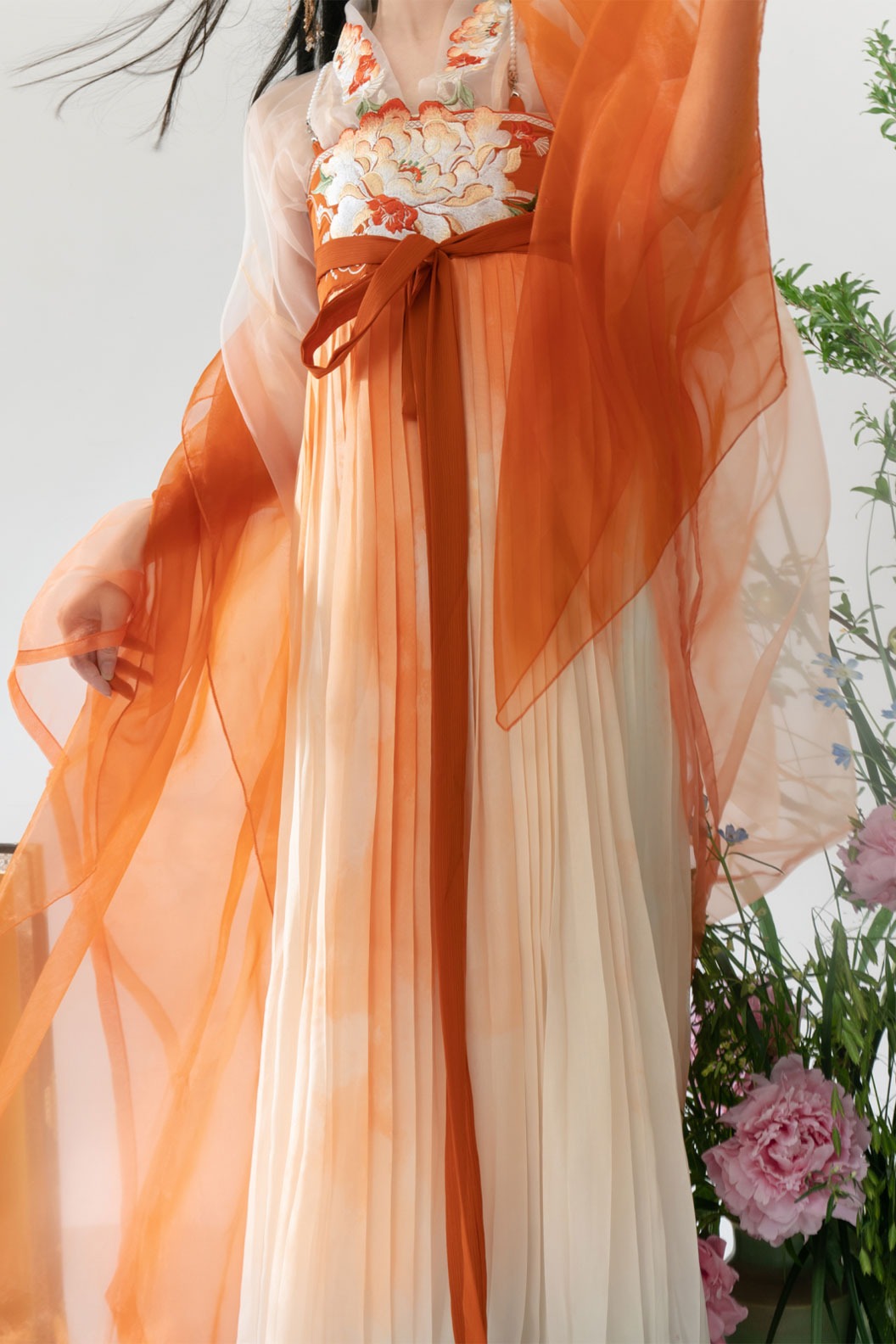 Song Dynasty Orange Hanfu Dress with One-Piece Kouzi Skirt and Wide-Sleeved Ruqun - juxiang 橘香