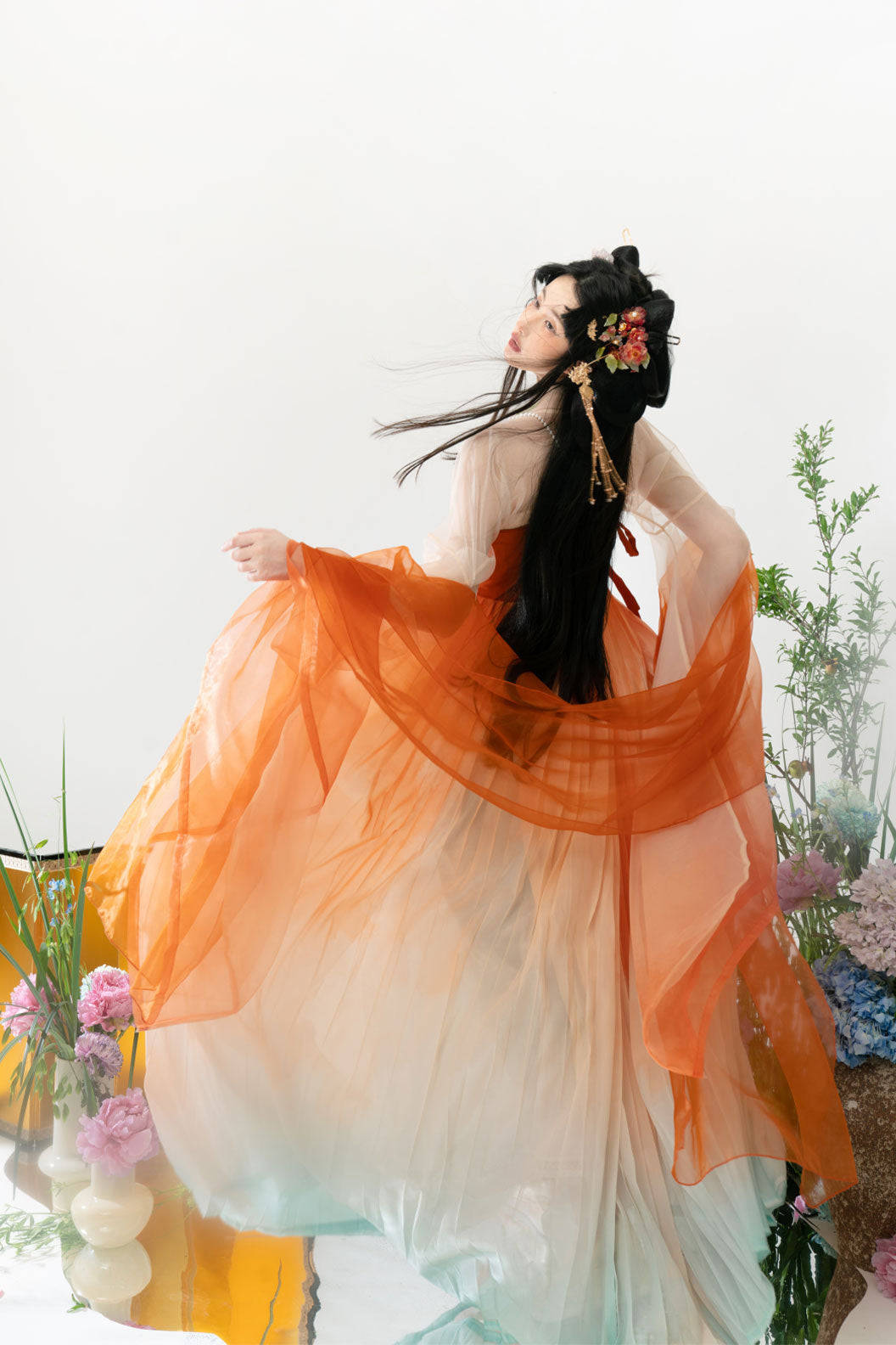 Song Dynasty Orange Hanfu Dress with One-Piece Kouzi Skirt and Wide-Sleeved Ruqun - juxiang 橘香