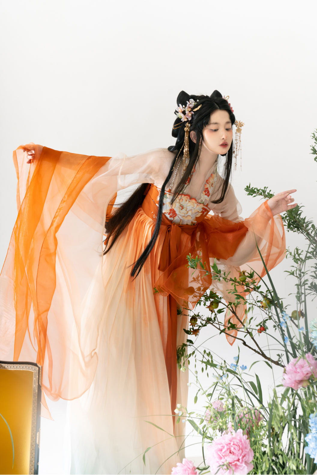 Song Dynasty Orange Hanfu Dress with One-Piece Kouzi Skirt and Wide-Sleeved Ruqun - juxiang 橘香