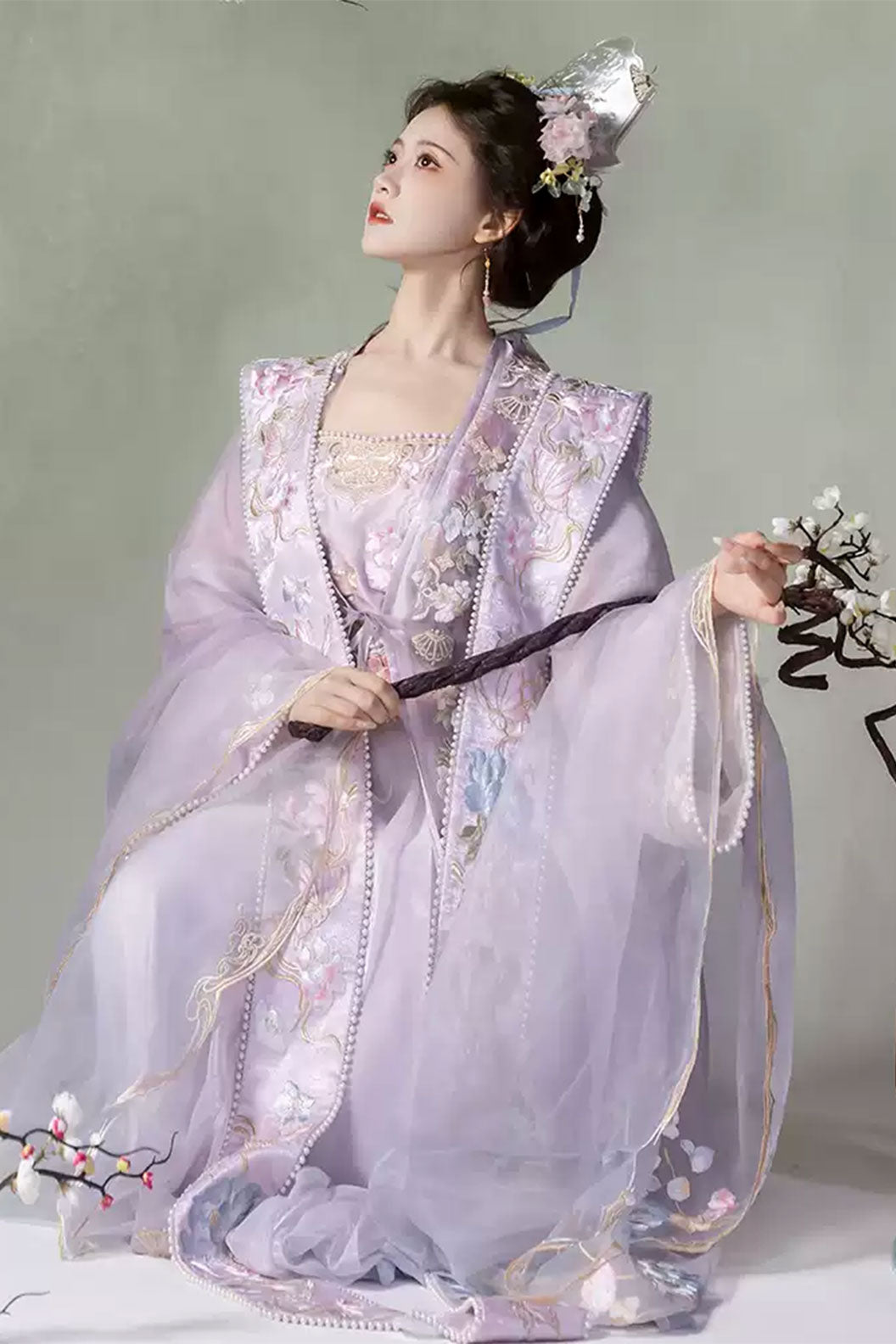 Song Dynasty Purple Hanfu Dress 5-Piece Set with Heavy Embroidery - zixia 紫霞