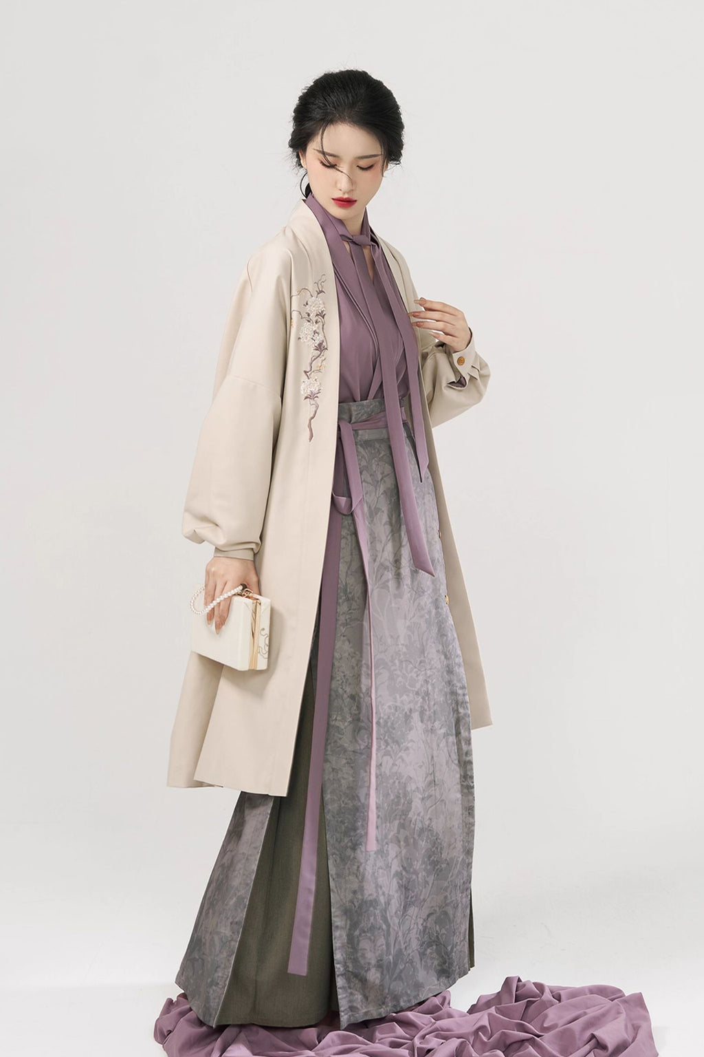 Modern Hanfu Three Panel Skirt Workwear Commuting Purple Hanfu Dress - chengshiriji 城市日记
