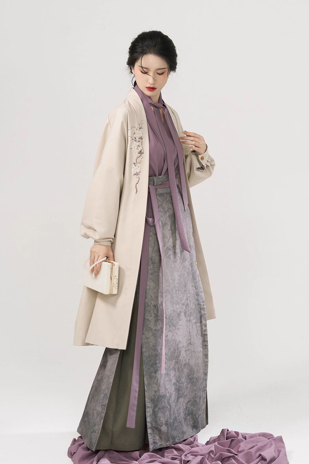 Modern Hanfu Three Panel Skirt Workwear Commuting Purple Hanfu Dress - chengshiriji 城市日记