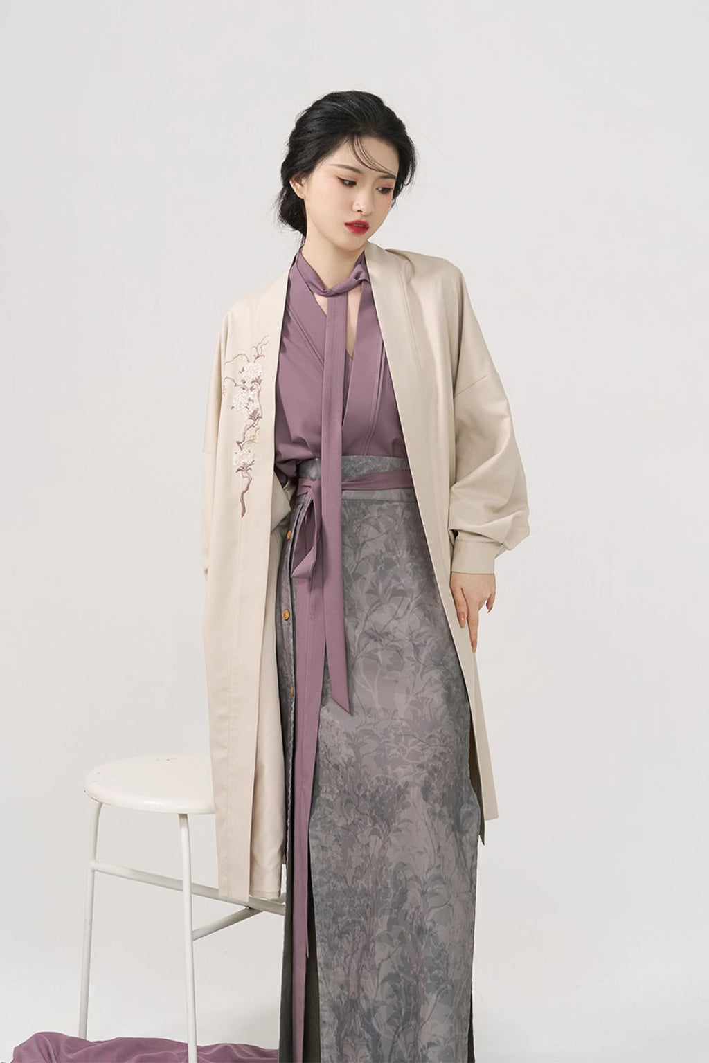 Modern Hanfu Three Panel Skirt Workwear Commuting Purple Hanfu Dress - chengshiriji 城市日记