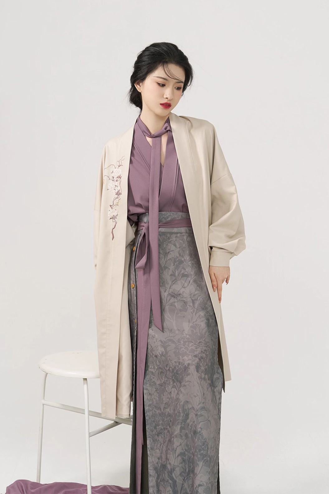 Modern Hanfu Three Panel Skirt Workwear Commuting Purple Hanfu Dress - chengshiriji 城市日记