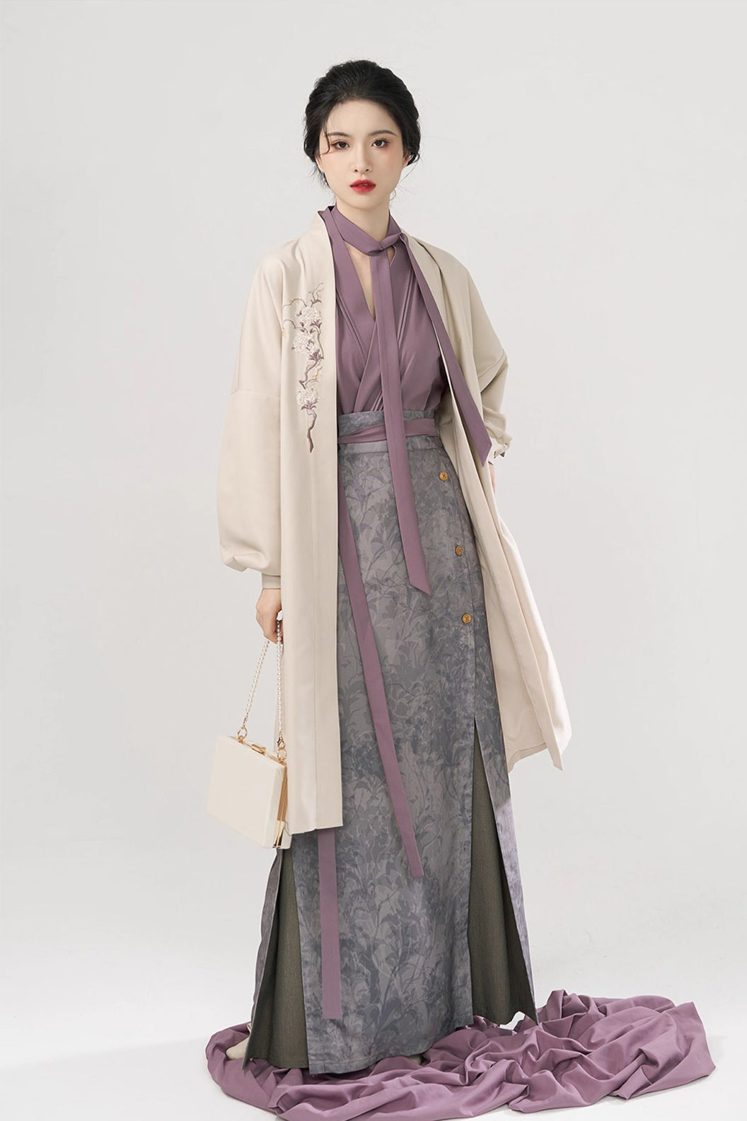 Modern Hanfu Three Panel Skirt Workwear Commuting Purple Hanfu Dress - chengshiriji 城市日记