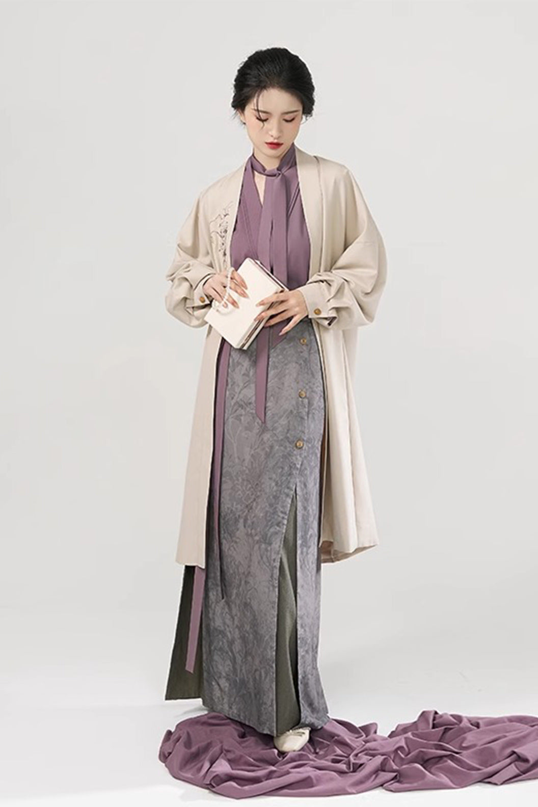 Modern Hanfu Three Panel Skirt Workwear Commuting Purple Hanfu Dress - chengshiriji 城市日记