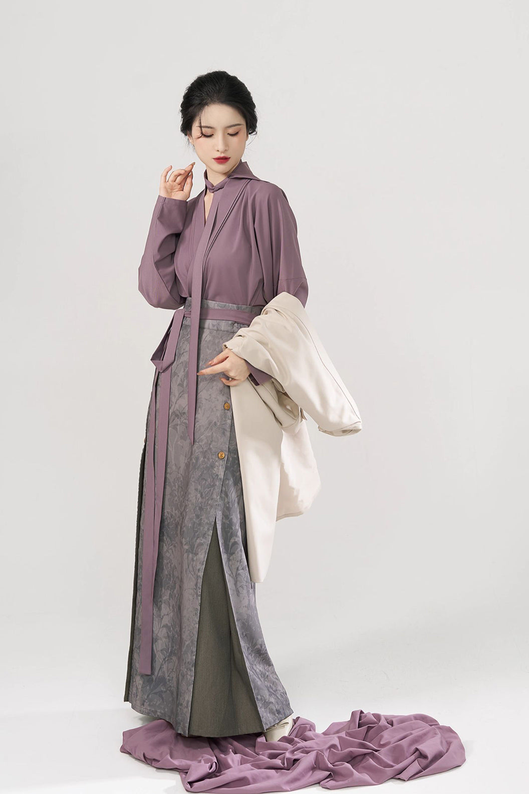 Modern Hanfu Three Panel Skirt Workwear Commuting Purple Hanfu Dress - chengshiriji 城市日记