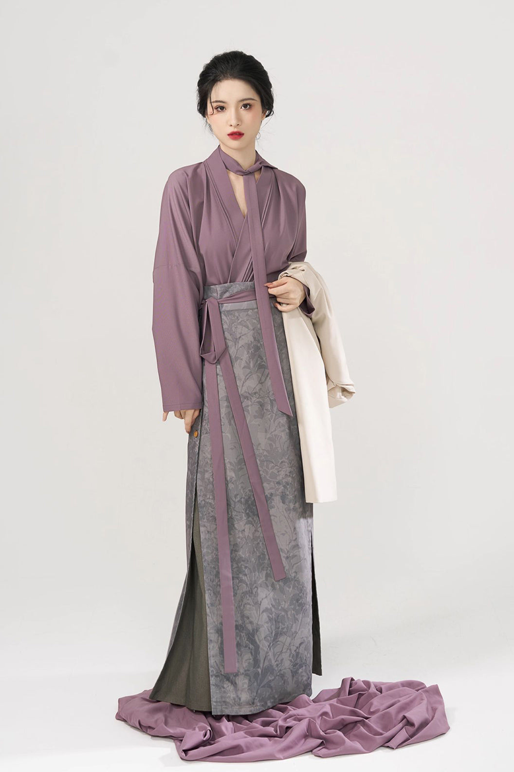 Modern Hanfu Three Panel Skirt Workwear Commuting Purple Hanfu Dress - chengshiriji 城市日记