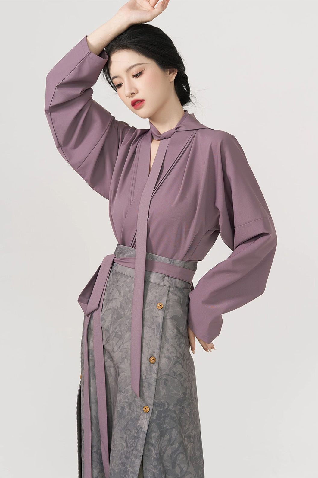 Modern Hanfu Three Panel Skirt Workwear Commuting Purple Hanfu Dress - chengshiriji 城市日记