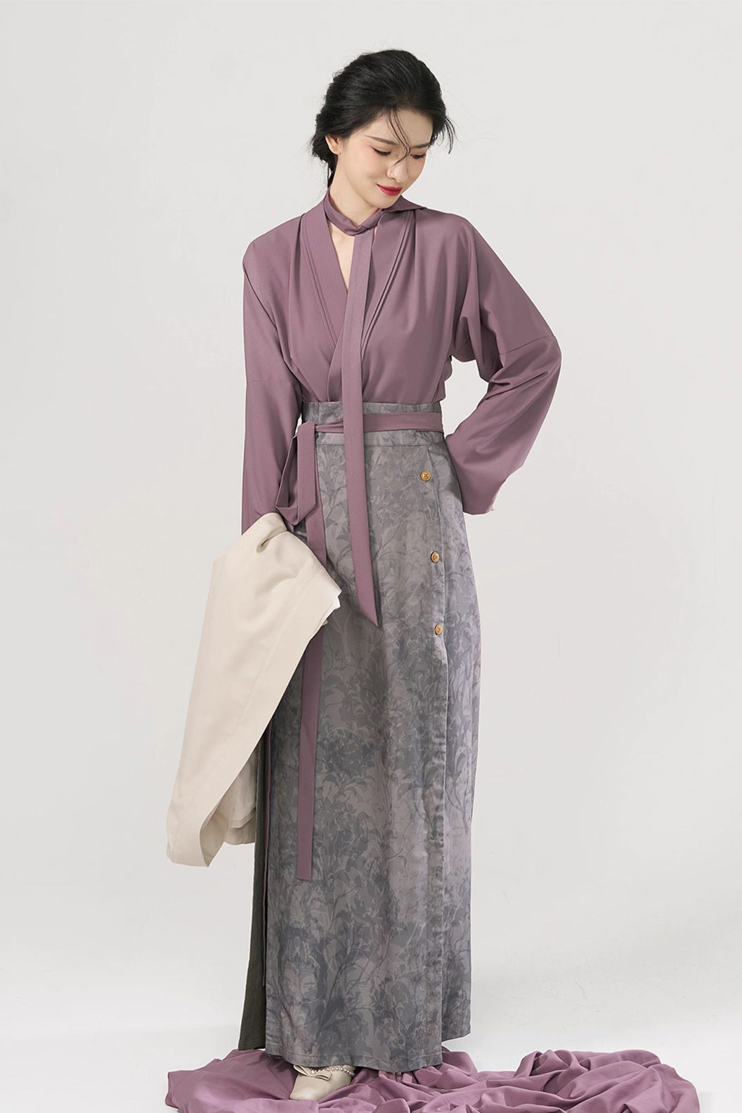 Modern Hanfu Three Panel Skirt Workwear Commuting Purple Hanfu Dress - chengshiriji 城市日记