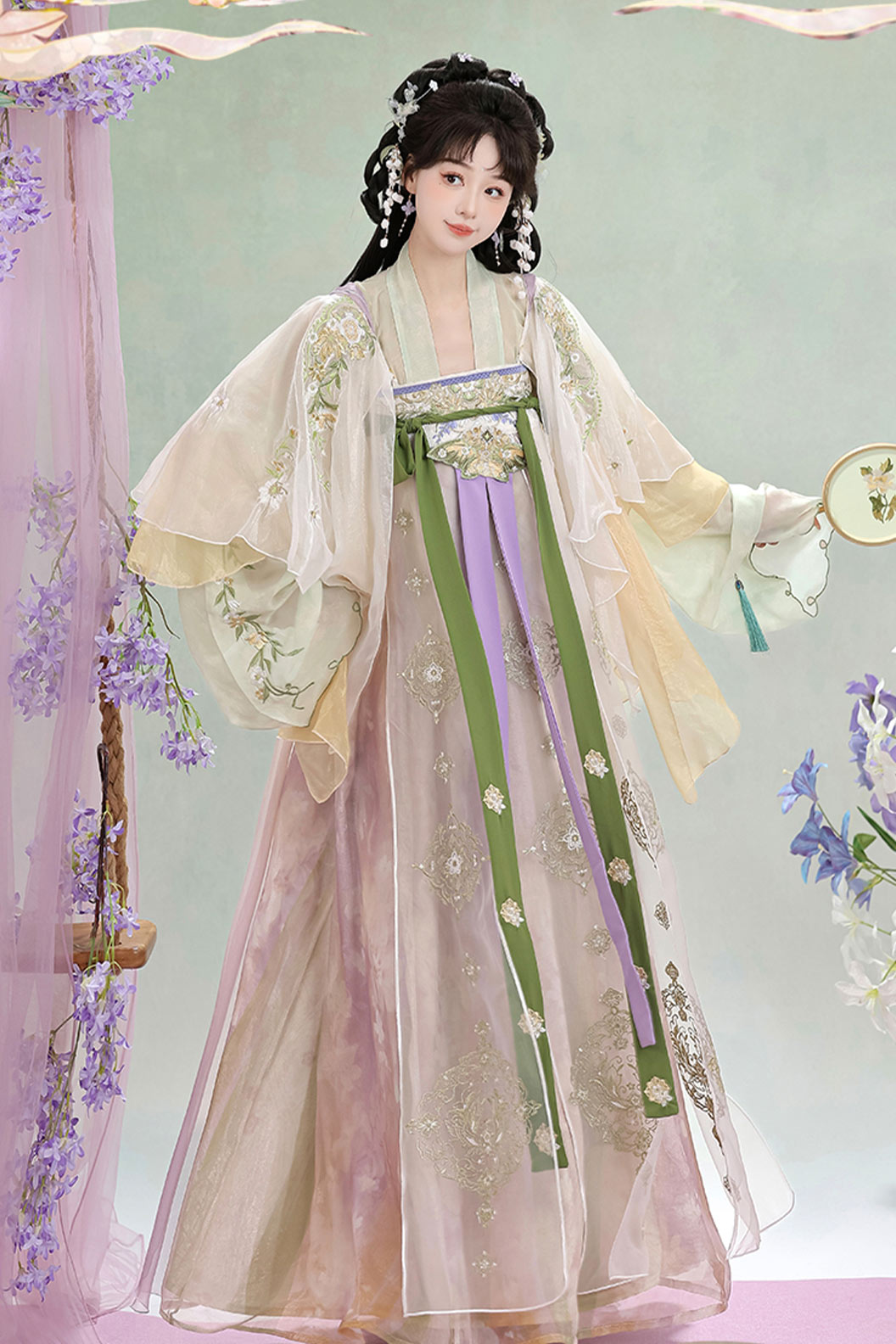 Tang Dynasty Apricot Hanfu Dress Embroidered Chest High Ruqun with Cape - chunfengmanye 春风慢野
