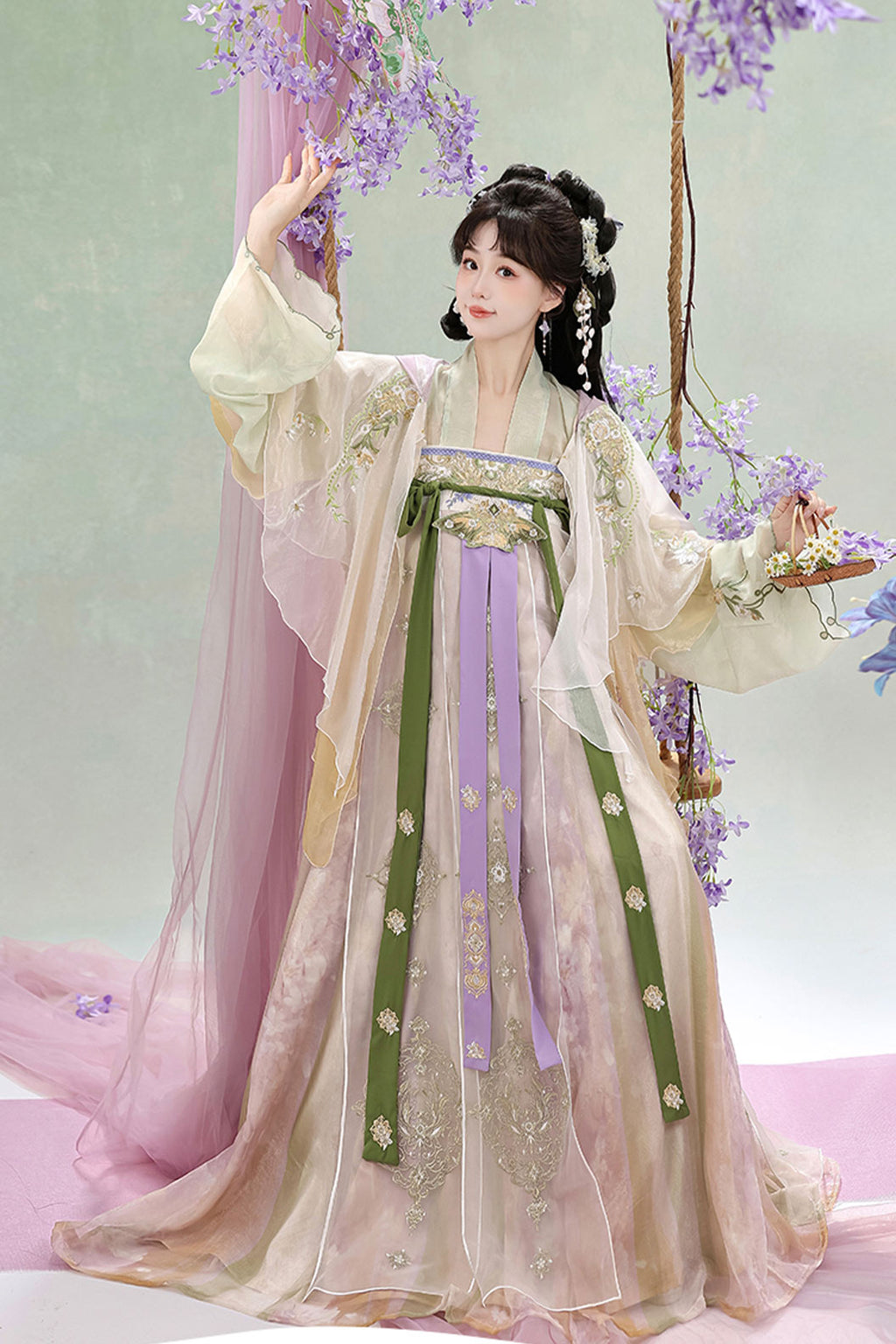 Tang Dynasty Apricot Hanfu Dress Embroidered Chest High Ruqun with Cape - chunfengmanye 春风慢野
