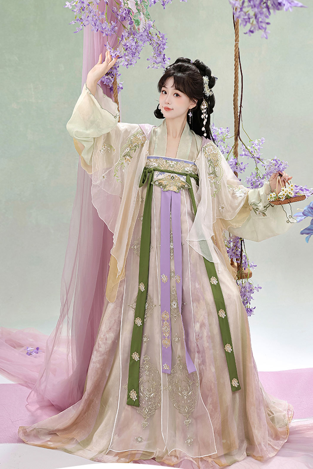 Tang Dynasty Apricot Hanfu Dress Embroidered Chest High Ruqun with Cape - chunfengmanye 春风慢野