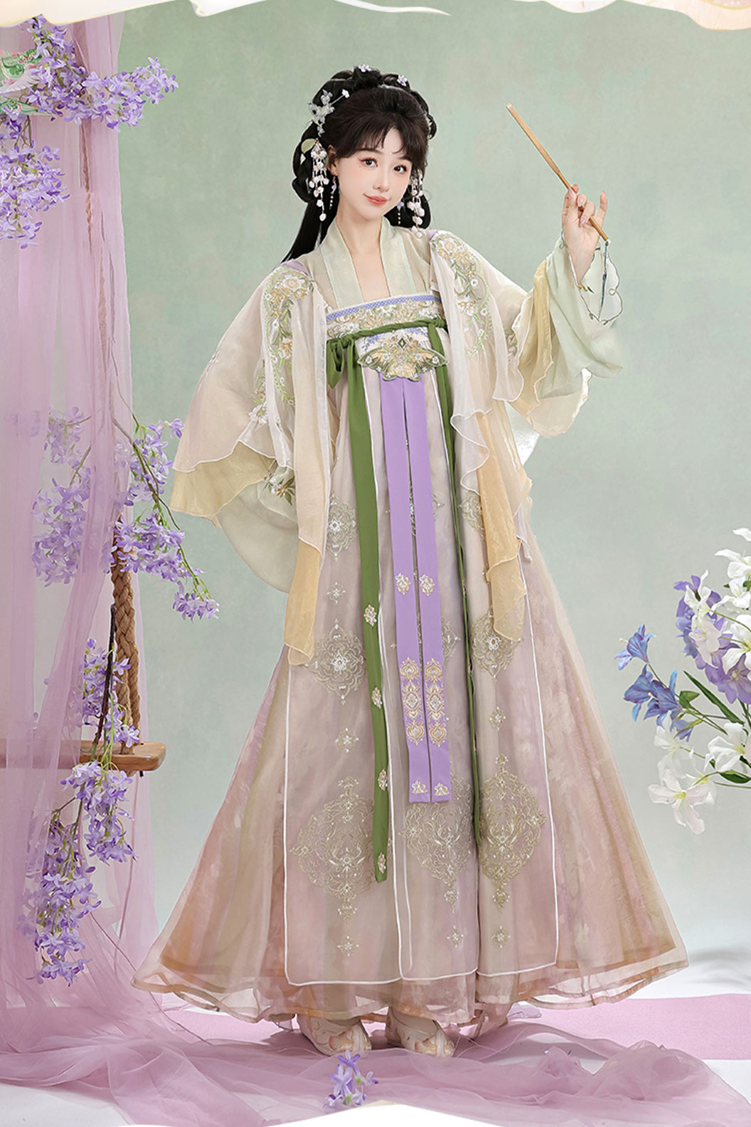Tang Dynasty Apricot Hanfu Dress Embroidered Chest High Ruqun with Cape - chunfengmanye 春风慢野