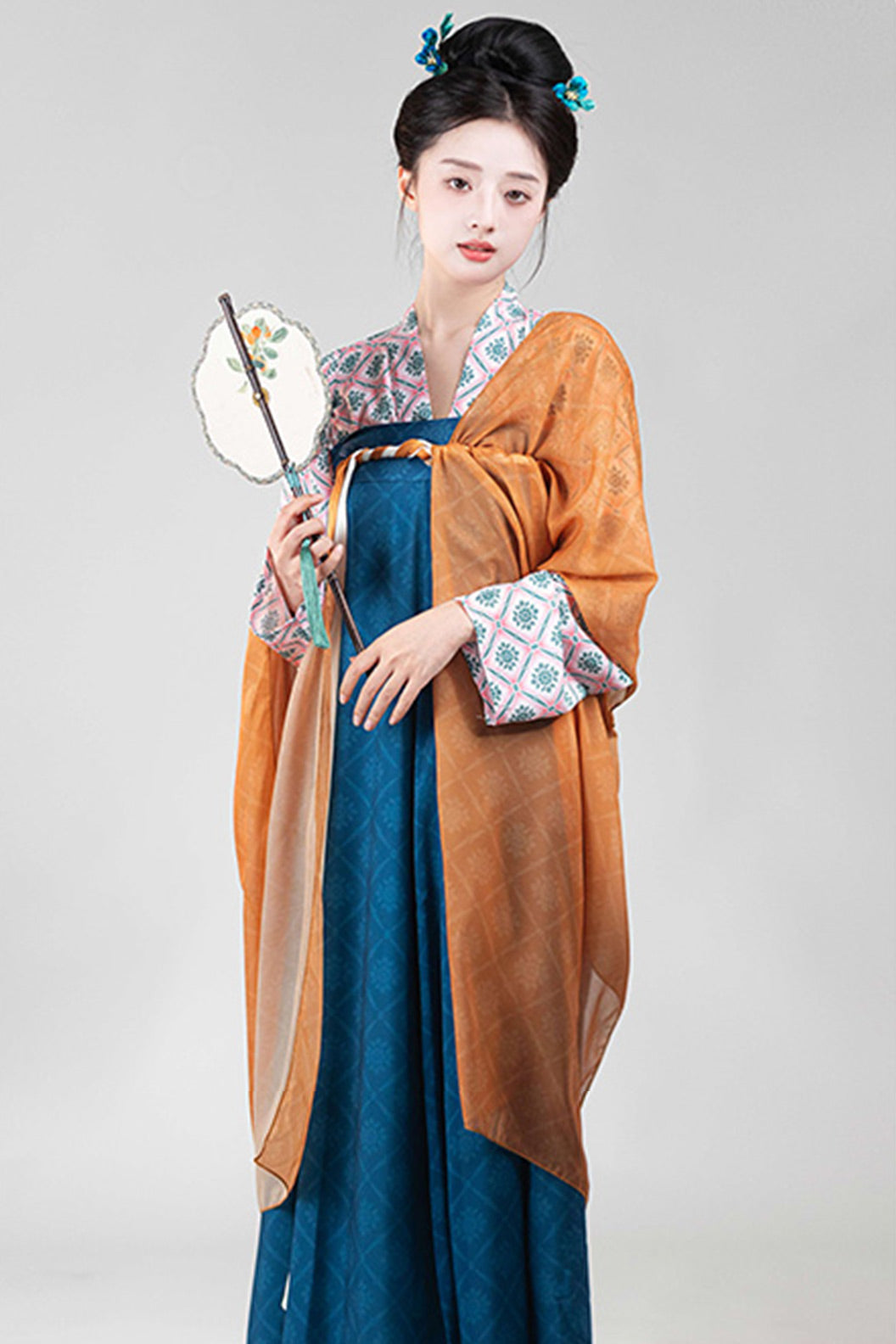 Tang Dynasty Blue Hanfu Dress Chest High Po Skirt with Shoulder Straps - daoliantu 捣练图