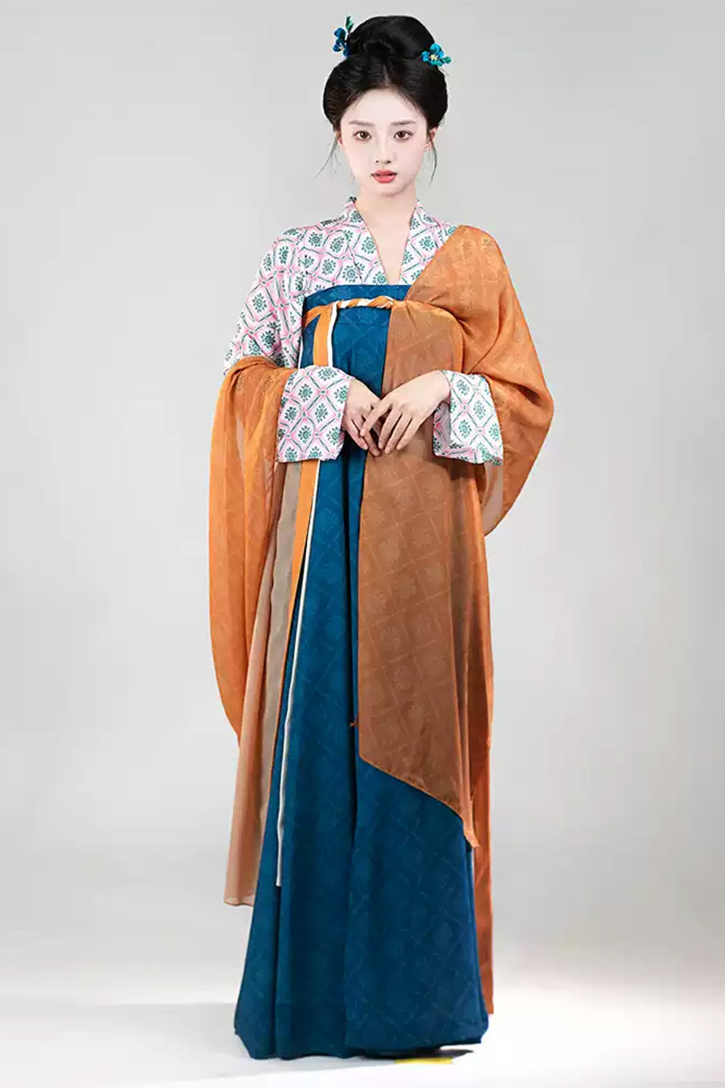 Tang Dynasty Blue Hanfu Dress Chest High Po Skirt with Shoulder Straps - daoliantu 捣练图