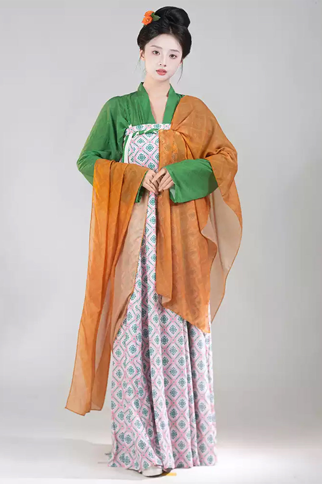 Tang Dynasty Blue Hanfu Dress Chest High Po Skirt with Shoulder Straps - daoliantu 捣练图