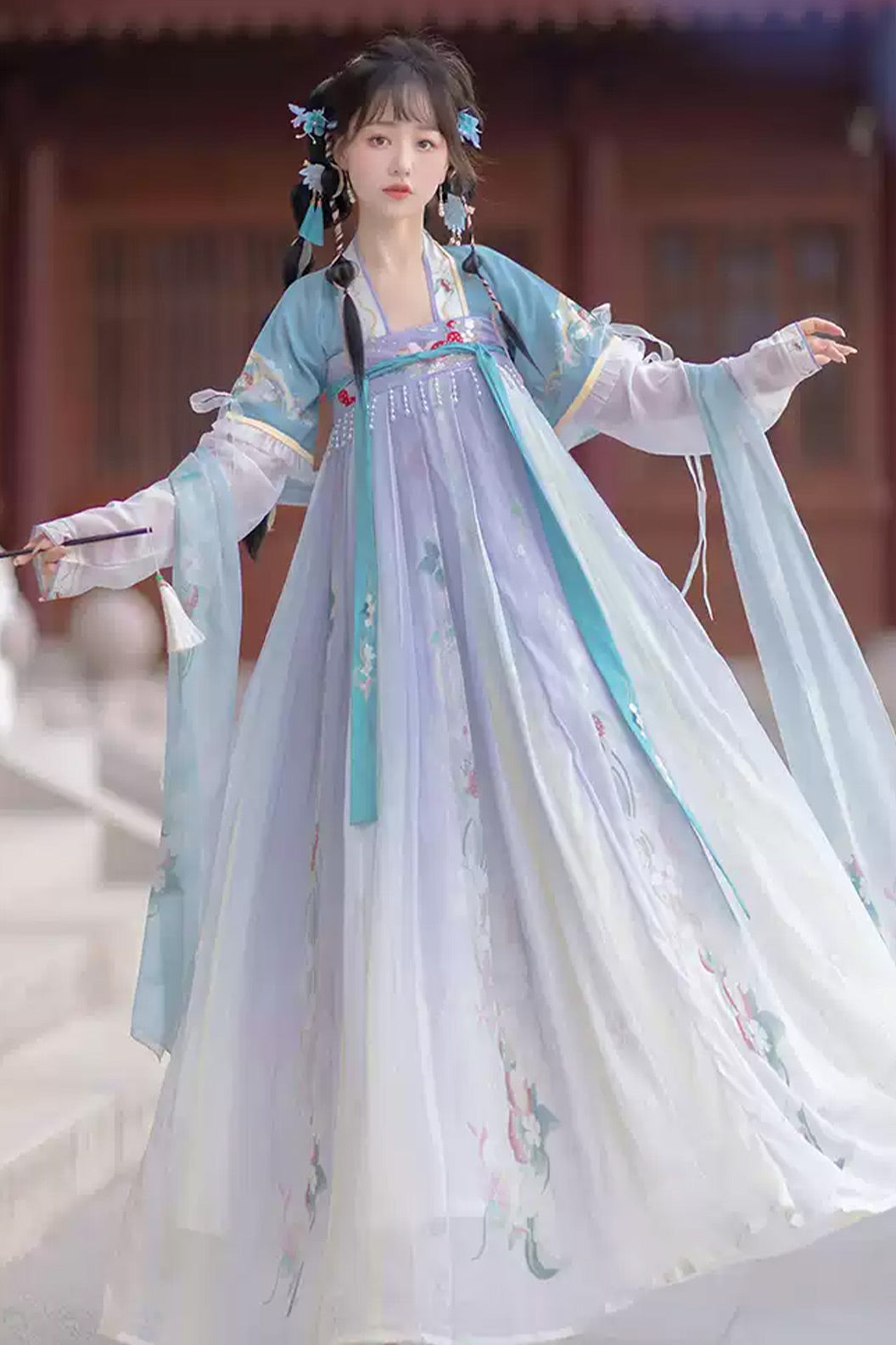 Tang Dynasty Blue Hanfu Dress Chest High Ruqun Chinese Style - lianshuang 恋霜