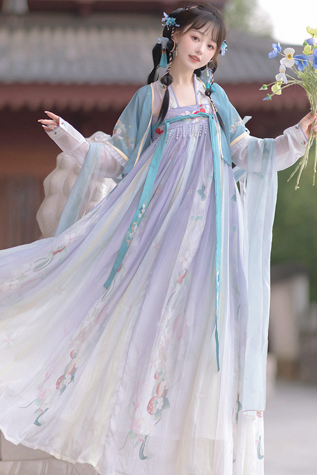 Tang Dynasty Blue Hanfu Dress Chest High Ruqun Chinese Style - lianshuang 恋霜