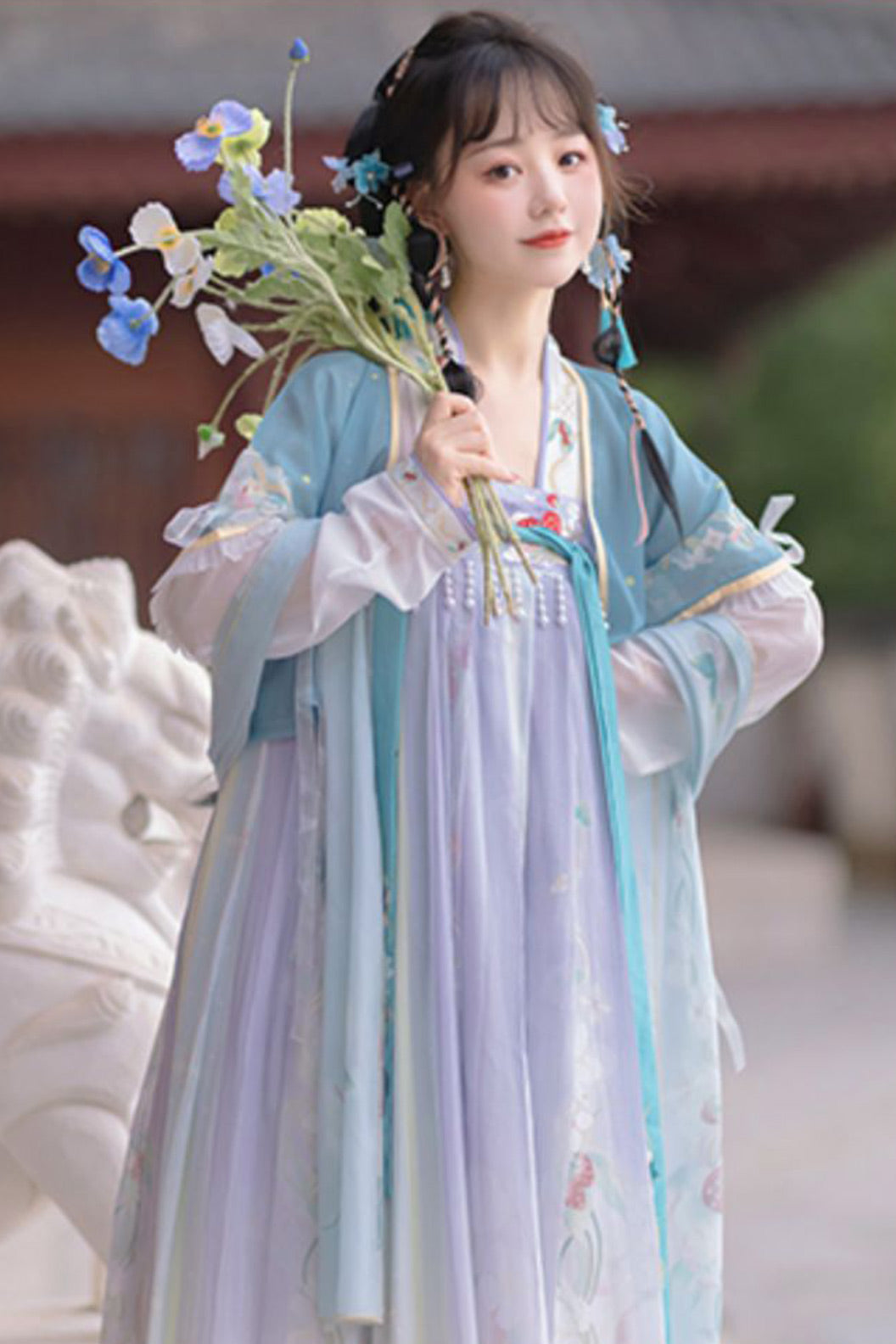 Tang Dynasty Blue Hanfu Dress Chest High Ruqun Chinese Style - lianshuang 恋霜