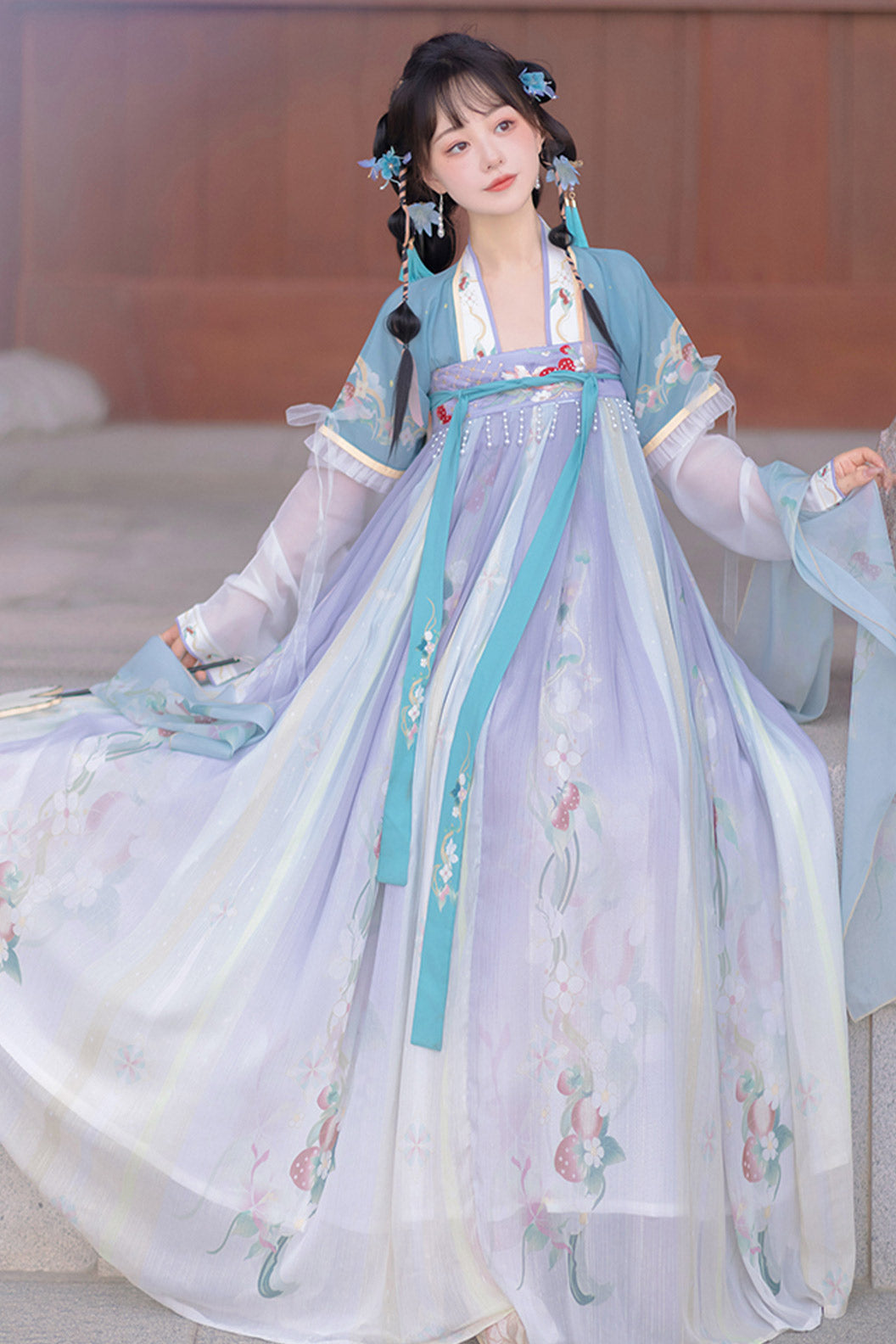 Tang Dynasty Blue Hanfu Dress Chest High Ruqun Chinese Style - lianshuang 恋霜
