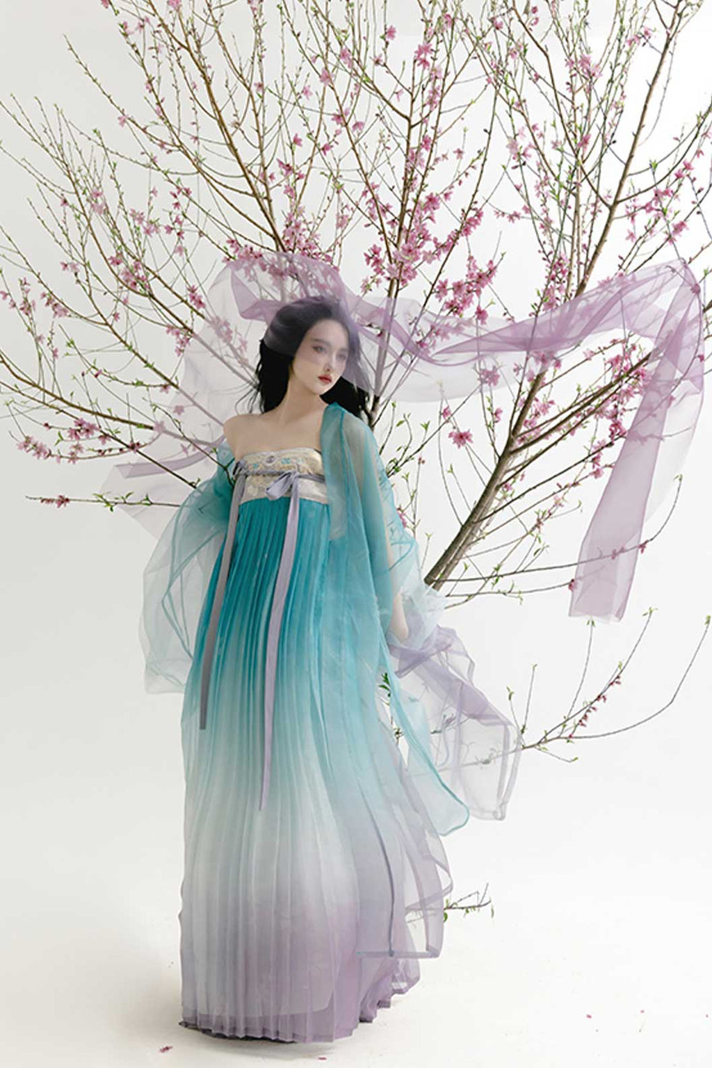 Tang Dynasty Blue-Purple Hanfu with Embroidery and Chest-High Ruqun Skirt - chuge 楚歌