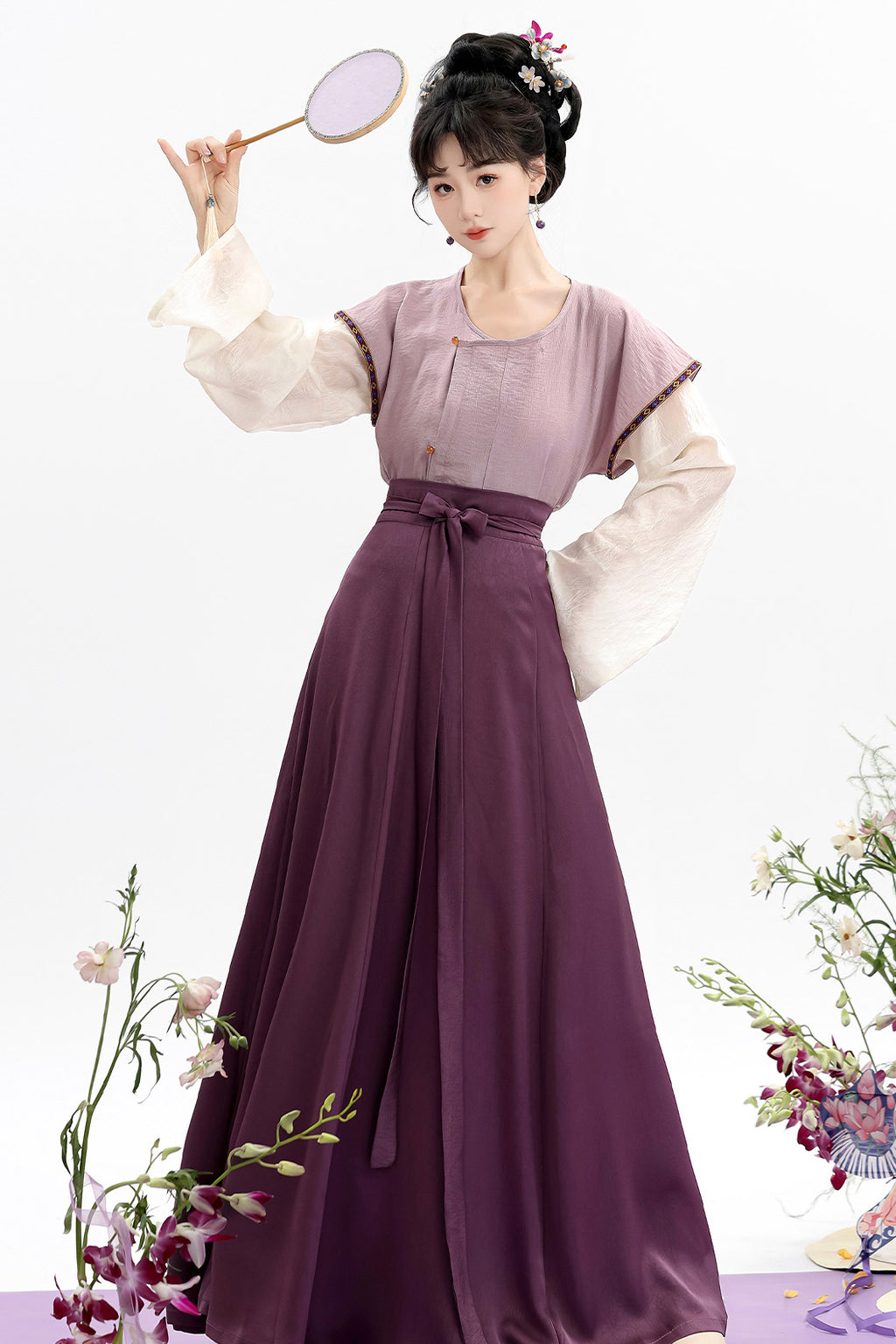 Tang Dynasty Clothing Beizi Spring Summer Set Purple Hanfu Dress - hehuan 合欢