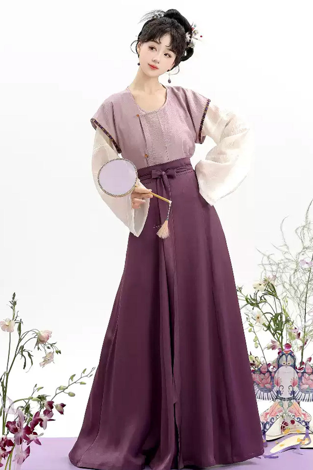 Tang Dynasty Clothing Beizi Spring Summer Set Purple Hanfu Dress - hehuan 合欢